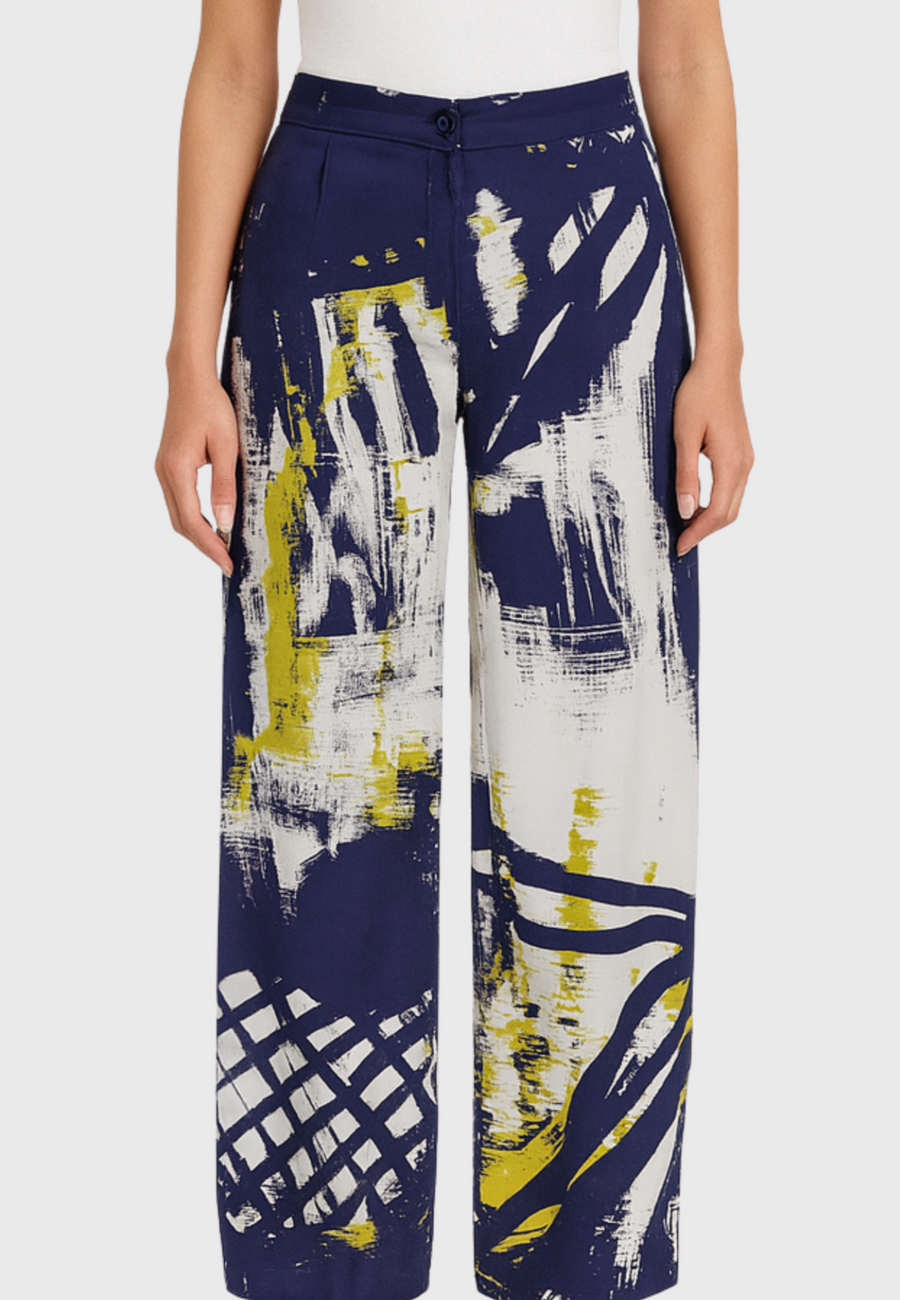 Ischia Silk Pants – Abstract Blue Print
