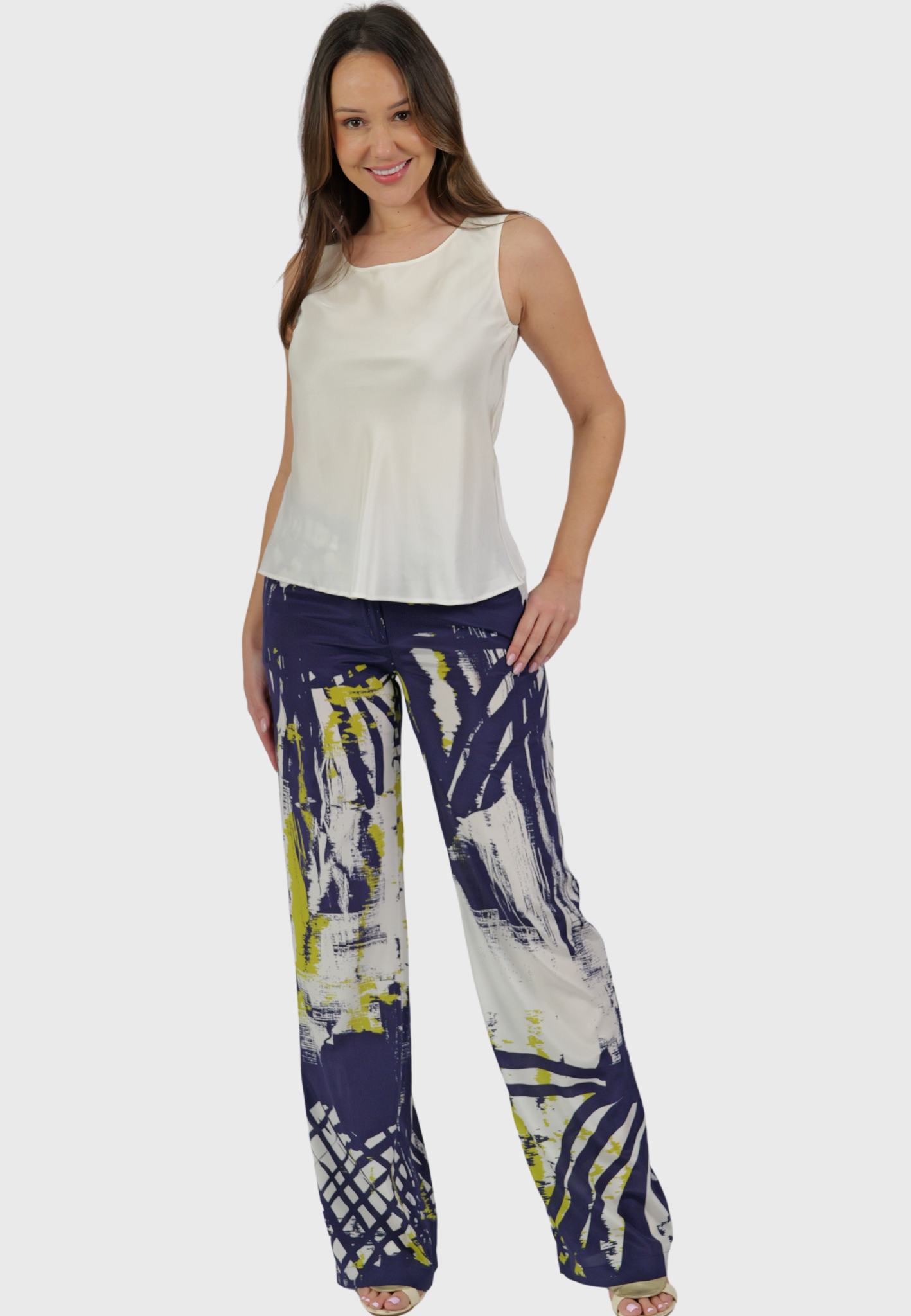 Ischia Silk Pants – Abstract Blue Print