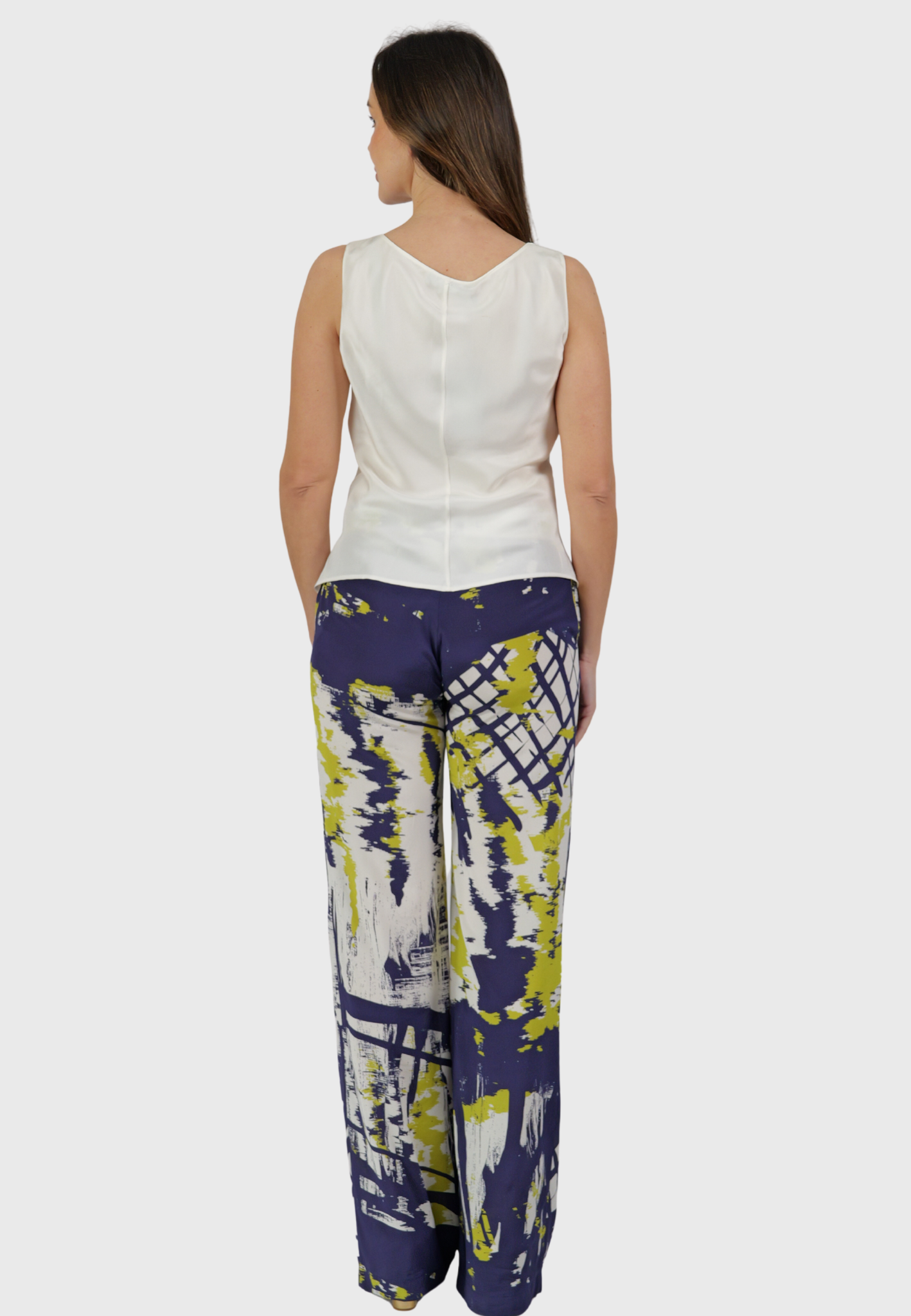 Ischia Silk Pants – Abstract Blue Print