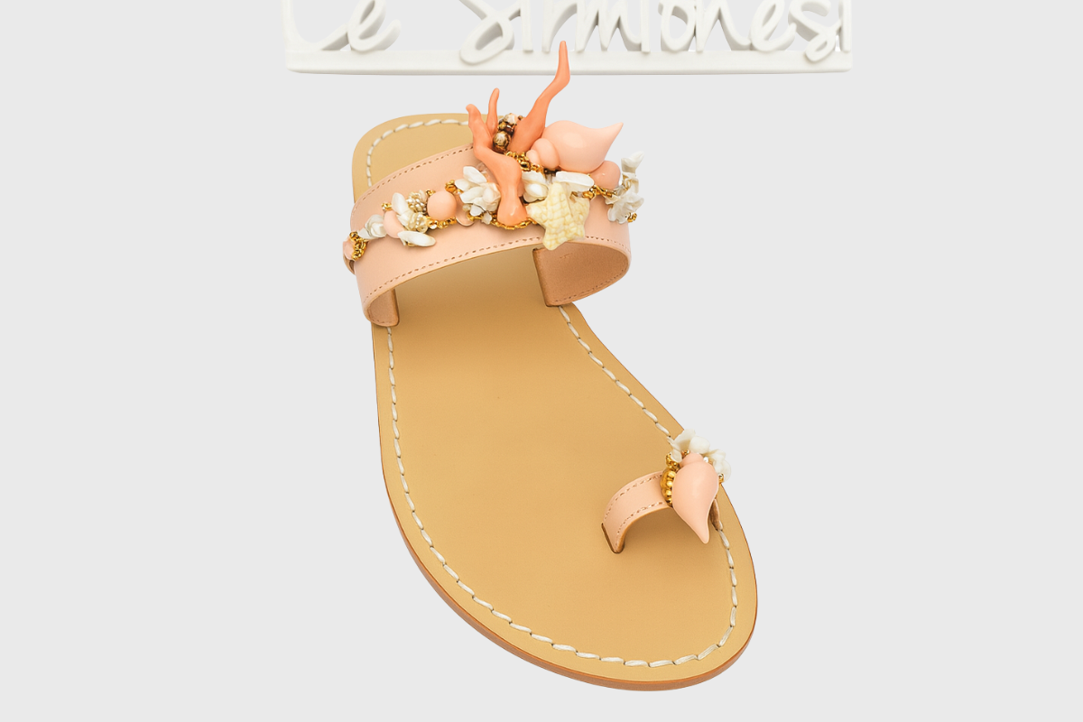 Lecce Sandals – Blush Leather with Shell and Pearl Embellishments