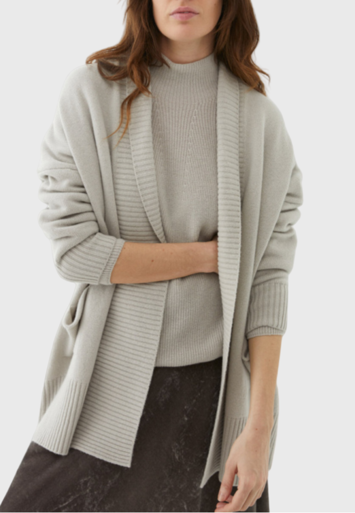 Wool & Cashmere Long Cardigan – Stone