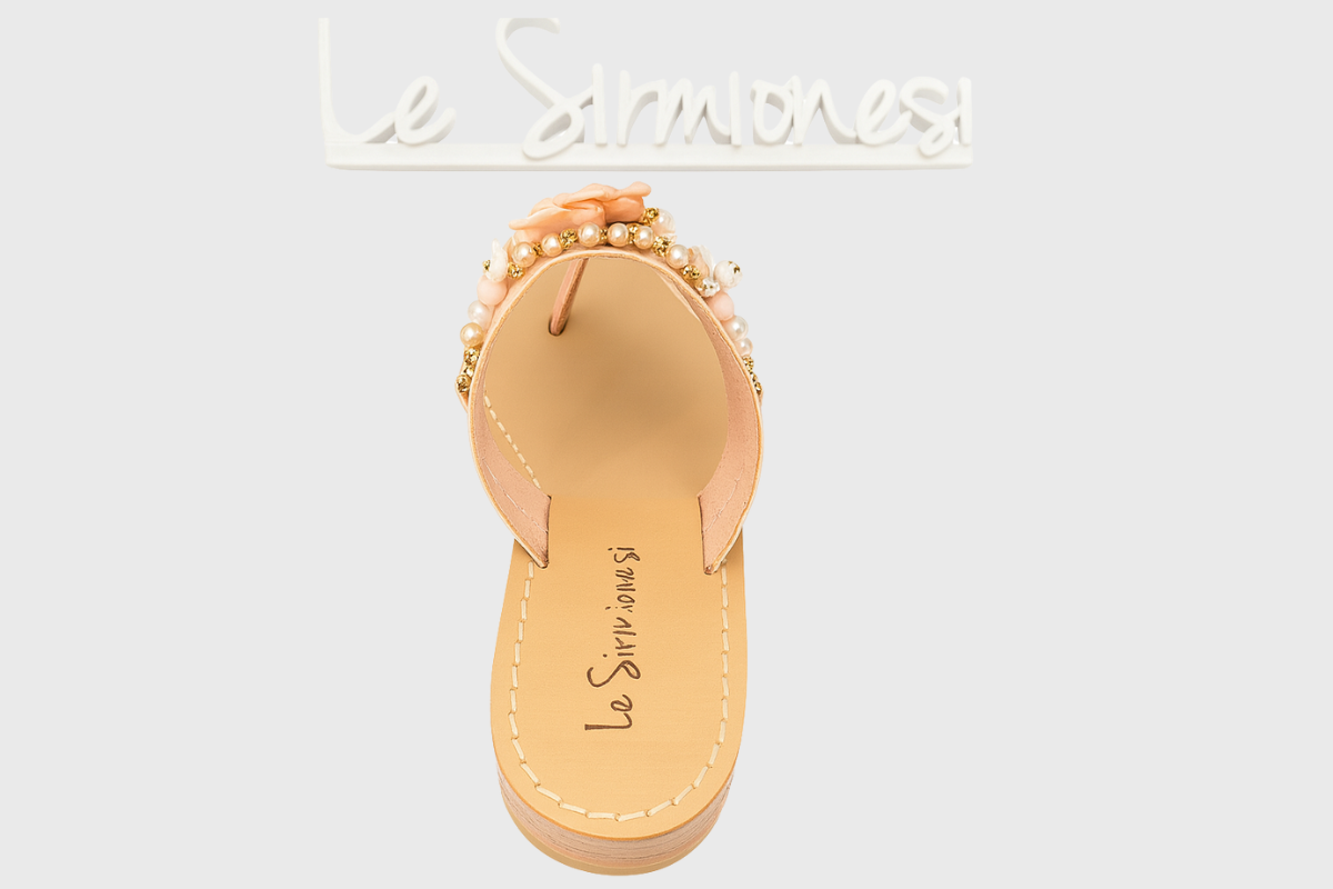 Lecce Sandals – Blush Leather with Shell and Pearl Embellishments