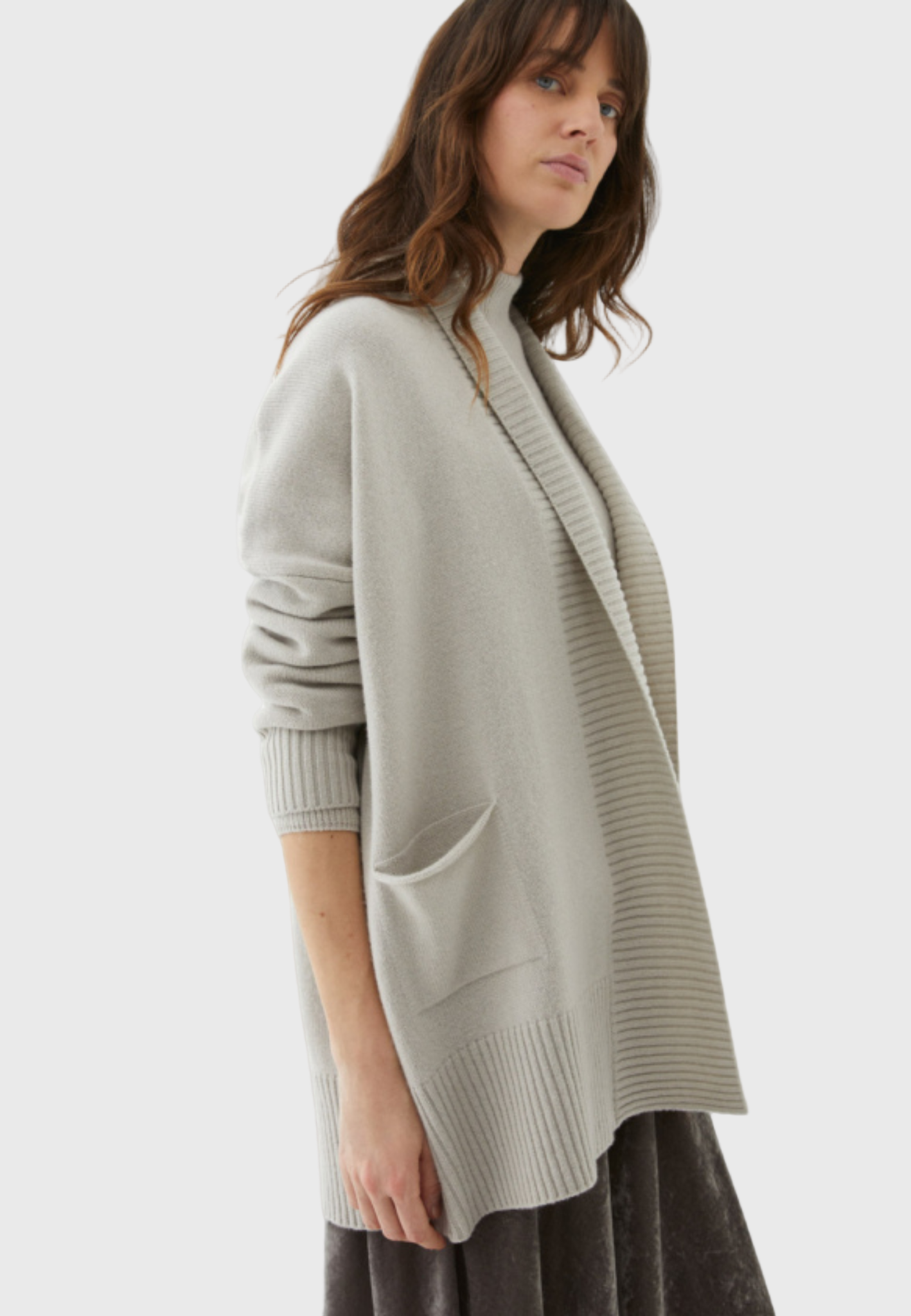 Wool & Cashmere Long Cardigan – Stone