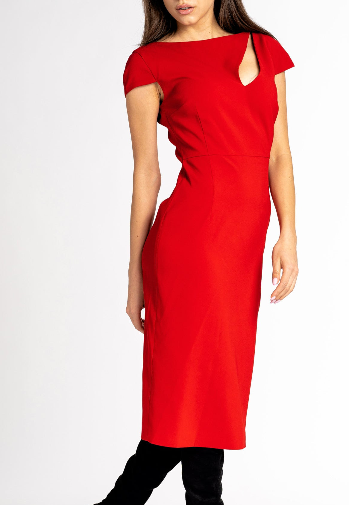 sustainable dresses australia midi dress red cut out neck dress red cut out midi dress midi cut out dress tubino goccia sheath dress sheath dress australia sheathdress red women cut out dress red dress made in italy clothing winter dresses Australia