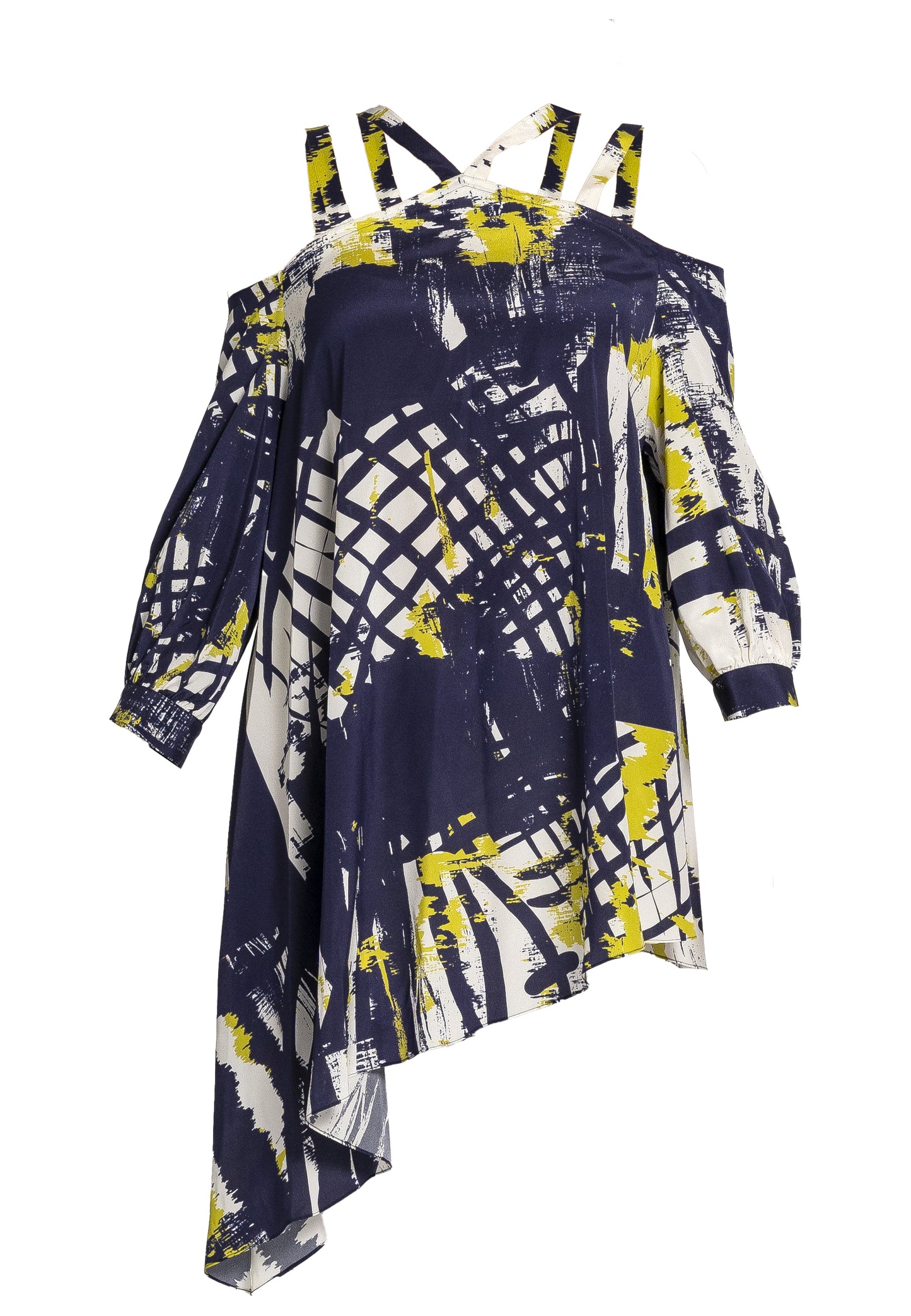 Gelsomino Kaftan Top - Oversized Printed Silk Kaftan with Unique Strap Design and Asymmetrical Length
