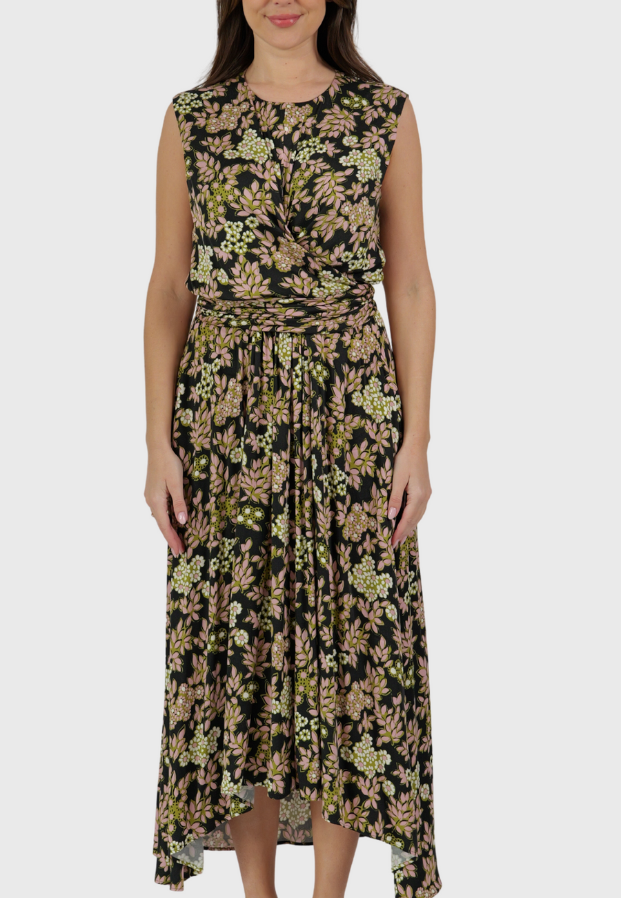 The Venezia Dress – Black Viscose with Florals