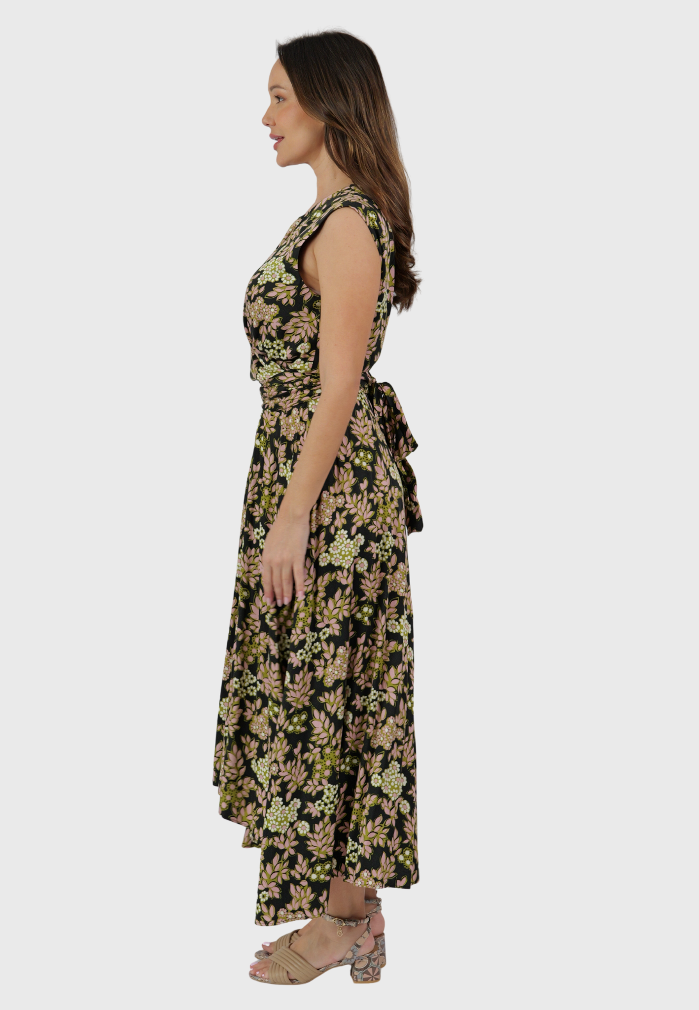 The Venezia Dress – Black Viscose with Florals
