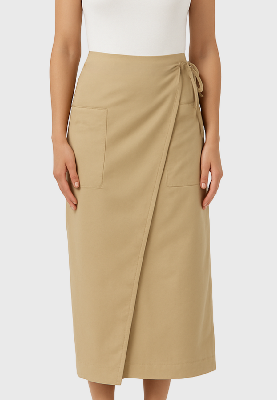 The Salina Skirt – Long Wrap Skirt in Sand Cotton