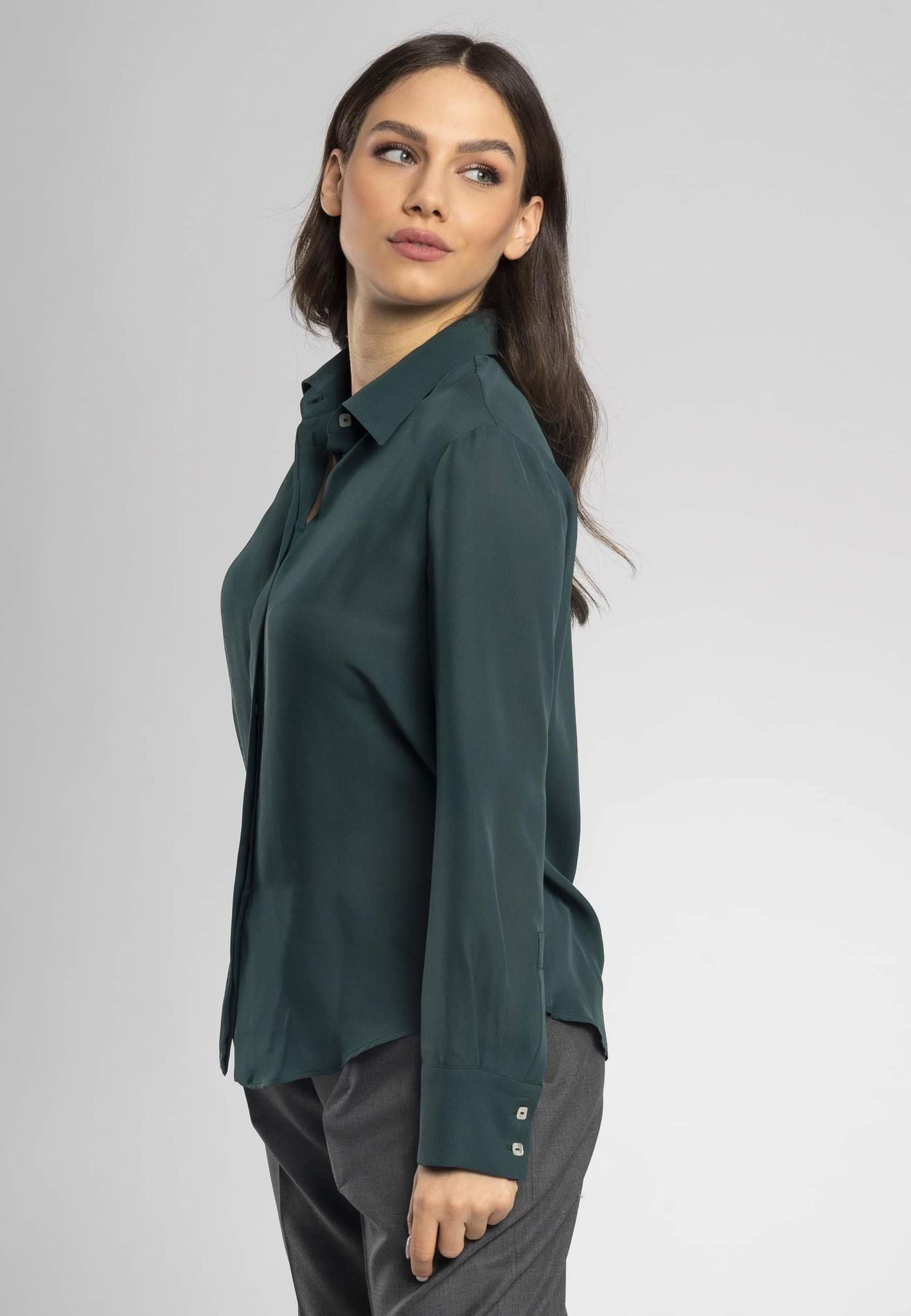 dark green silk shirt, Italian silk shirt, elegant silk shirt, classic silk shirt, versatile silk shirt, formal silk shirt, feminine silk shirt, Italian clothing, luxury silk shirt, Italian made shirt
