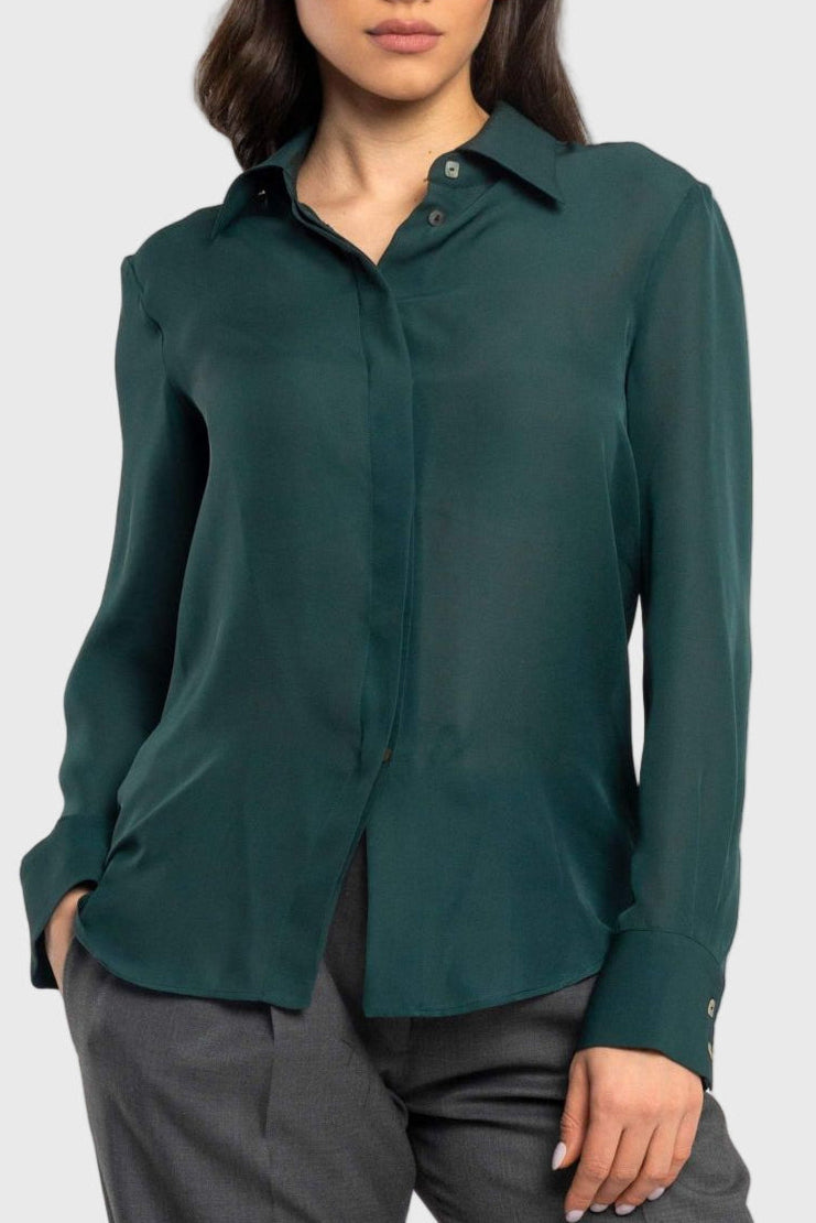 dark green silk shirt, Italian silk shirt, elegant silk shirt, classic silk shirt, versatile silk shirt, formal silk shirt, feminine silk shirt, Italian clothing, luxury silk shirt, Italian made shirt