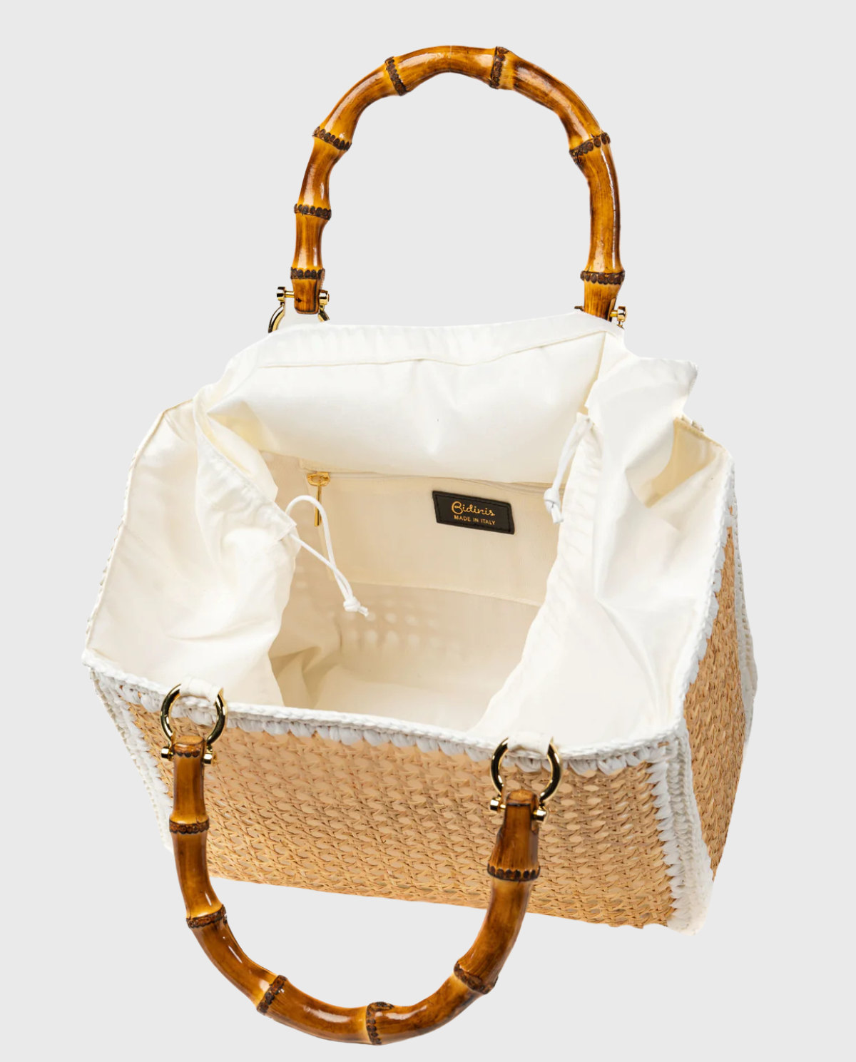 Tote Rattan with Bamboo Handles – White Trim
