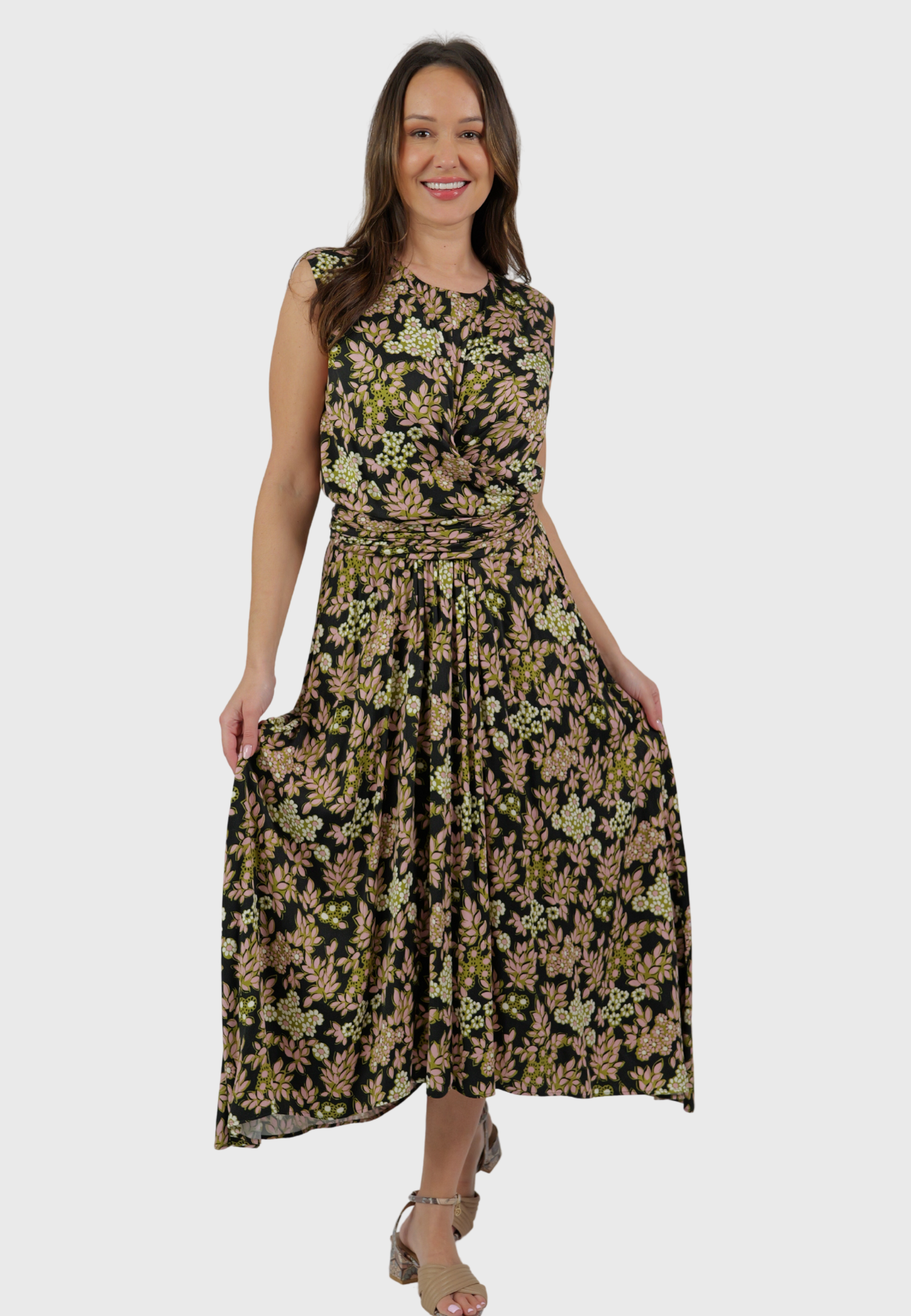 The Venezia Dress – Black Viscose with Florals