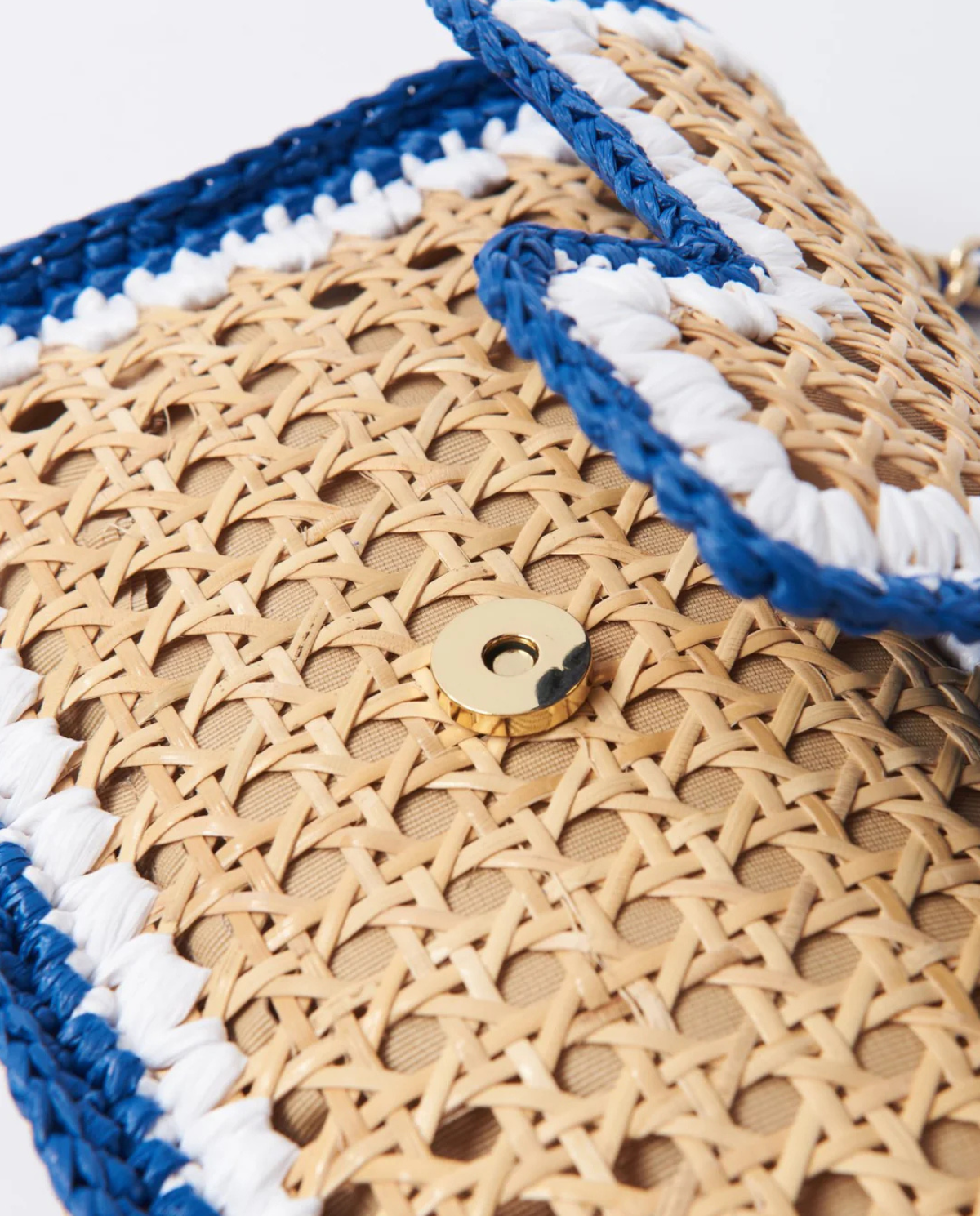 Ginevra Rattan and Raffia Bag – Cobalt Blue & White