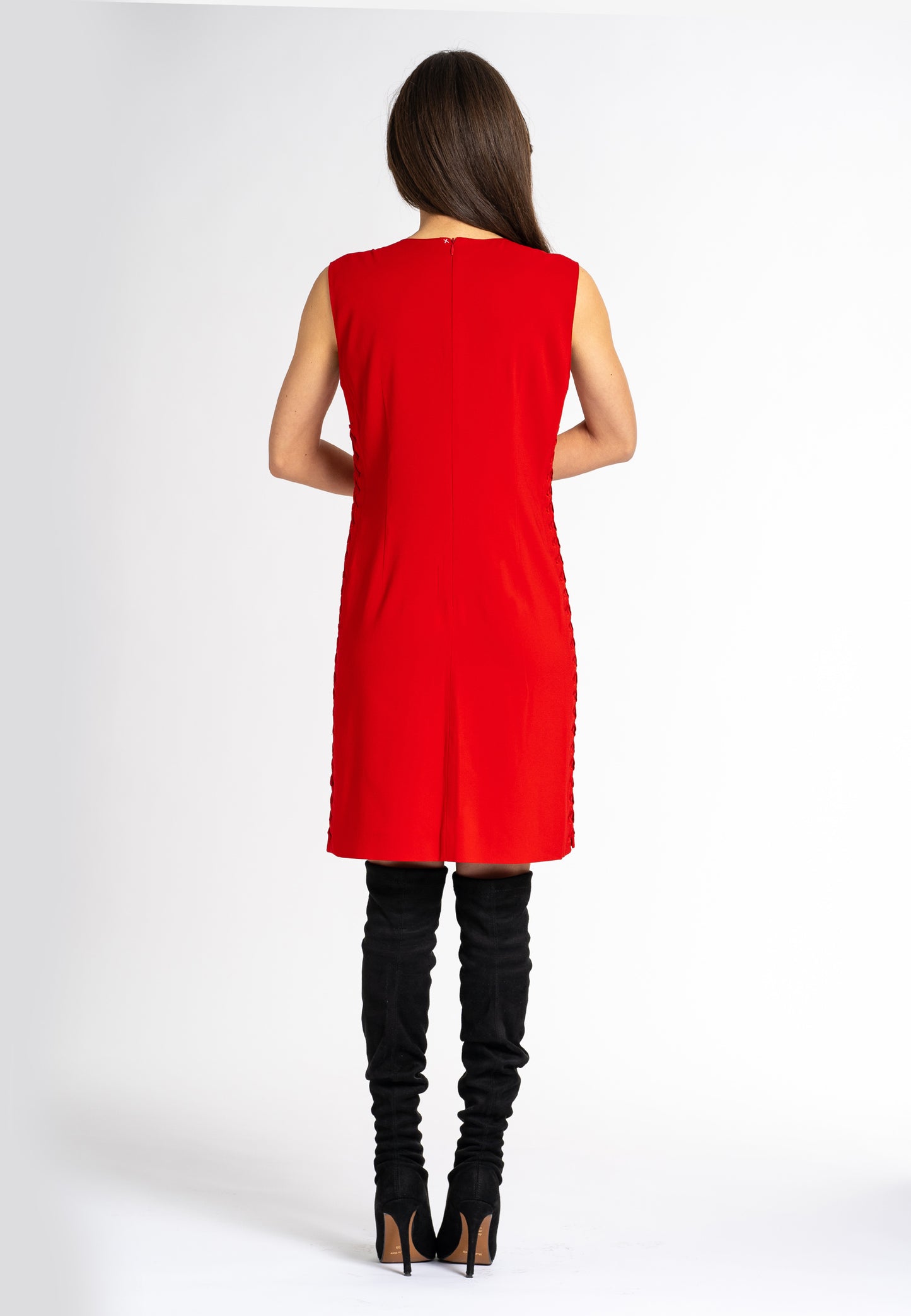 sustainable dresses australia  red dress with side laces  Side slotted sheath dress sheath dress australia sheathdress red women cut out dress  red dress  made in italy clothing designer dress  italian design dresses Red side lace Red mide dress  sleeveless red dress  red sleeveless dress winter dresses Australia 