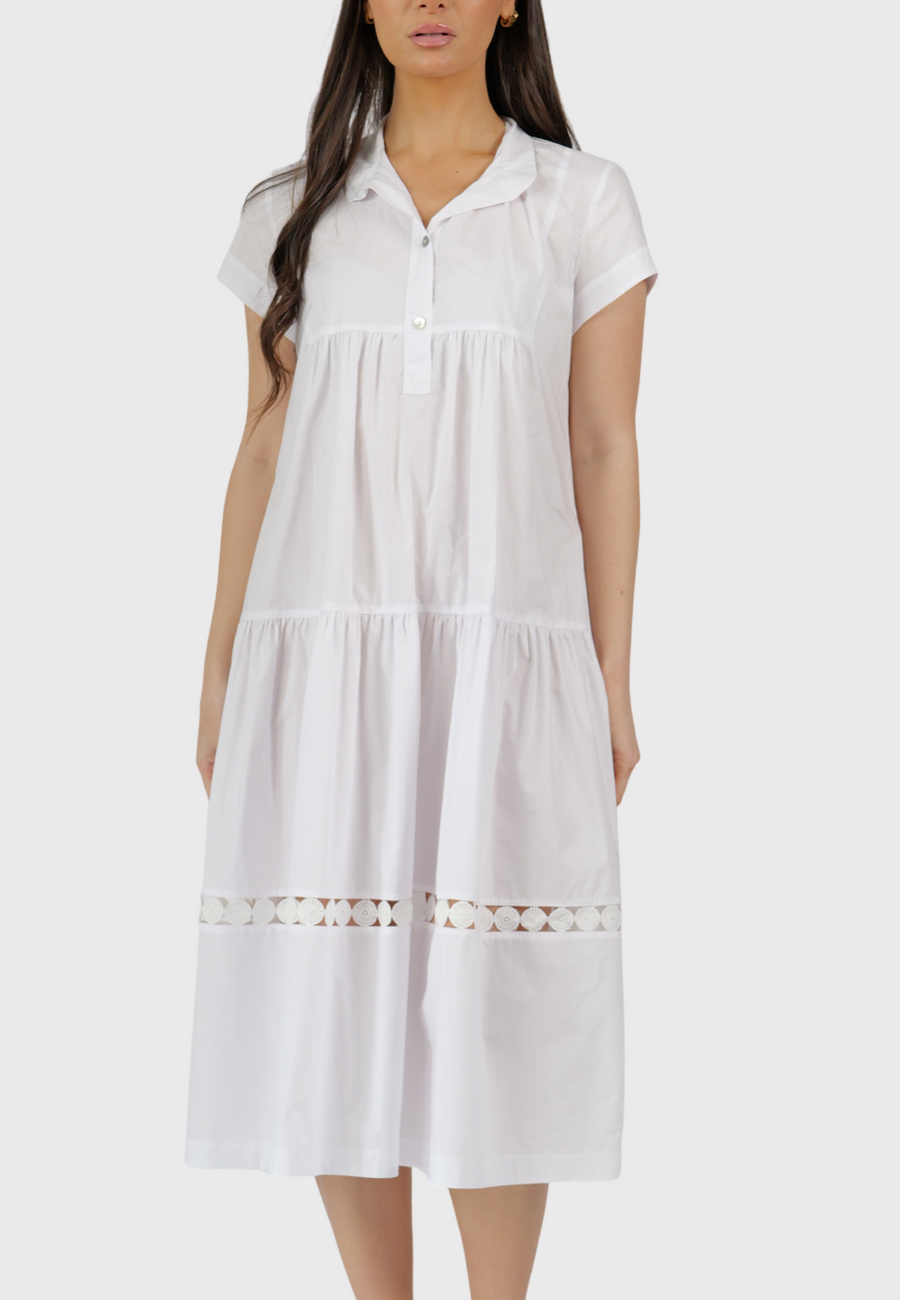 The Capri Dress – Cotton Midi with Lace Inset