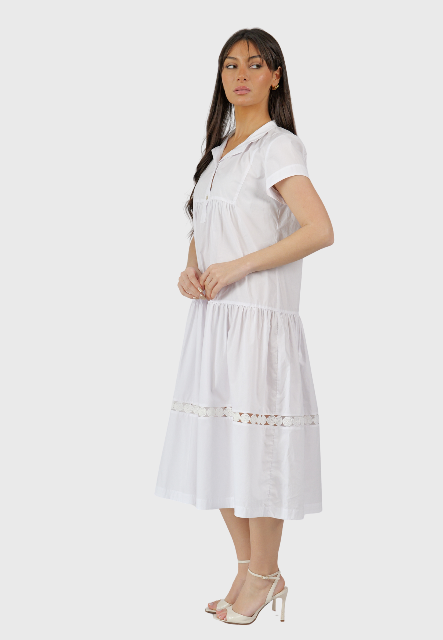 The Capri Dress – Cotton Midi with Lace Inset