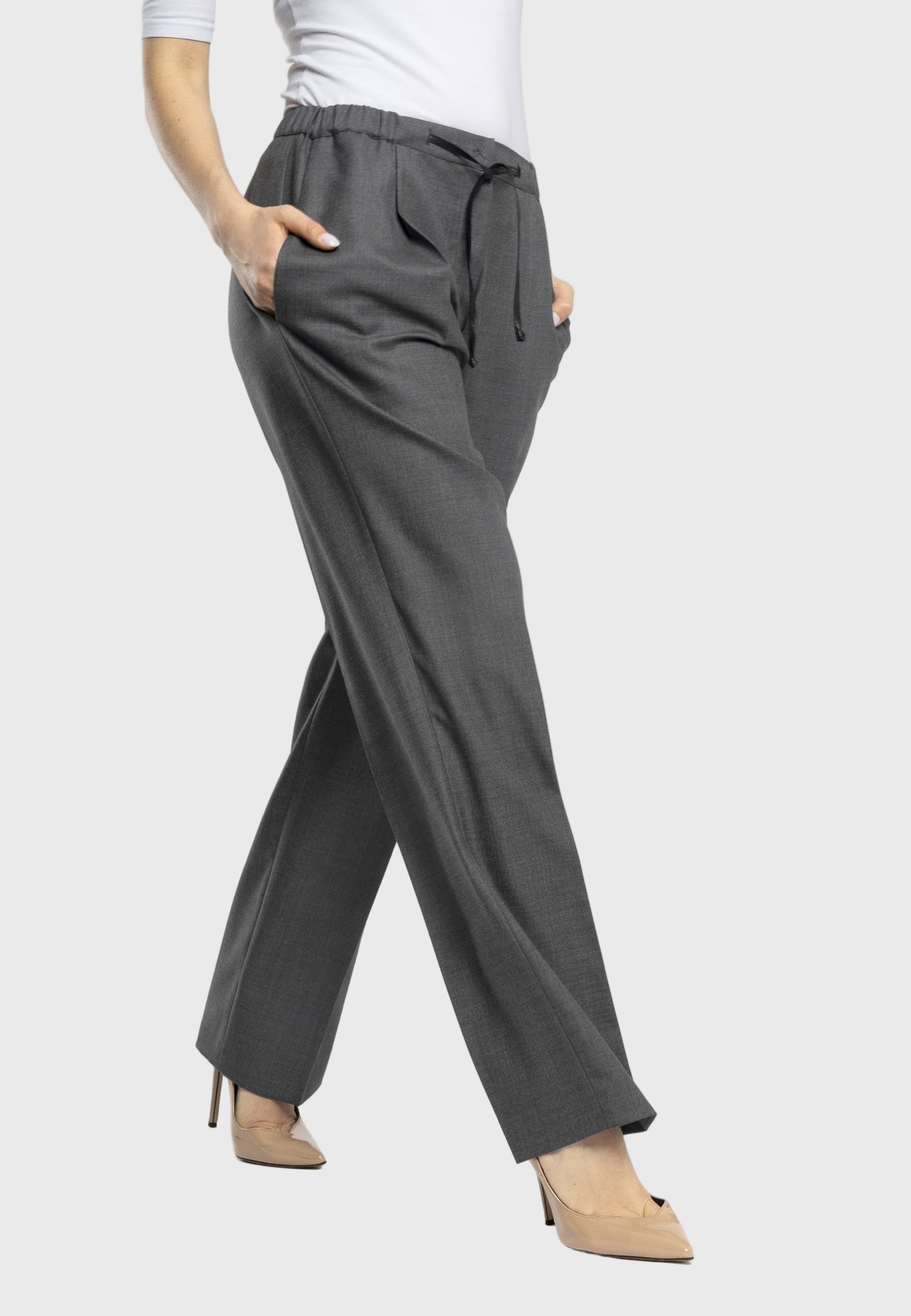 Italian wool trousers, drawstring waist trousers, high-quality wool pants, timeless design trousers, Italian style clothing