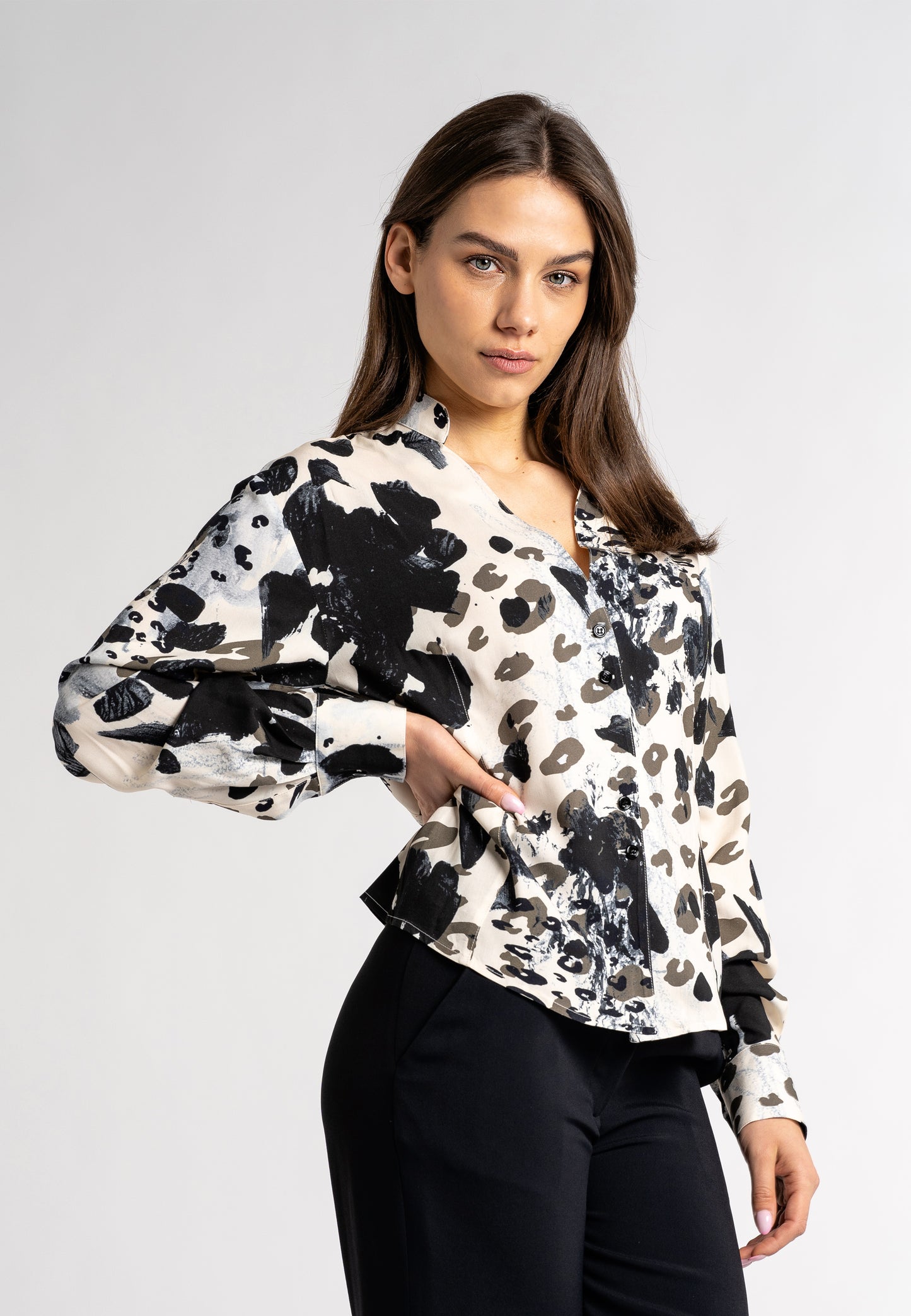 eco-clothing Sydney ethical clothing ethical merchandise australia sustainable clothing brands Viscose Shirt printed shirt viscose shirt women long sleeve viscose shirt cow print shirt women's italian viscosa shirt viscose top australia made in italy clothing made in italy clothing brand viscose printed shirt made in italy clothing