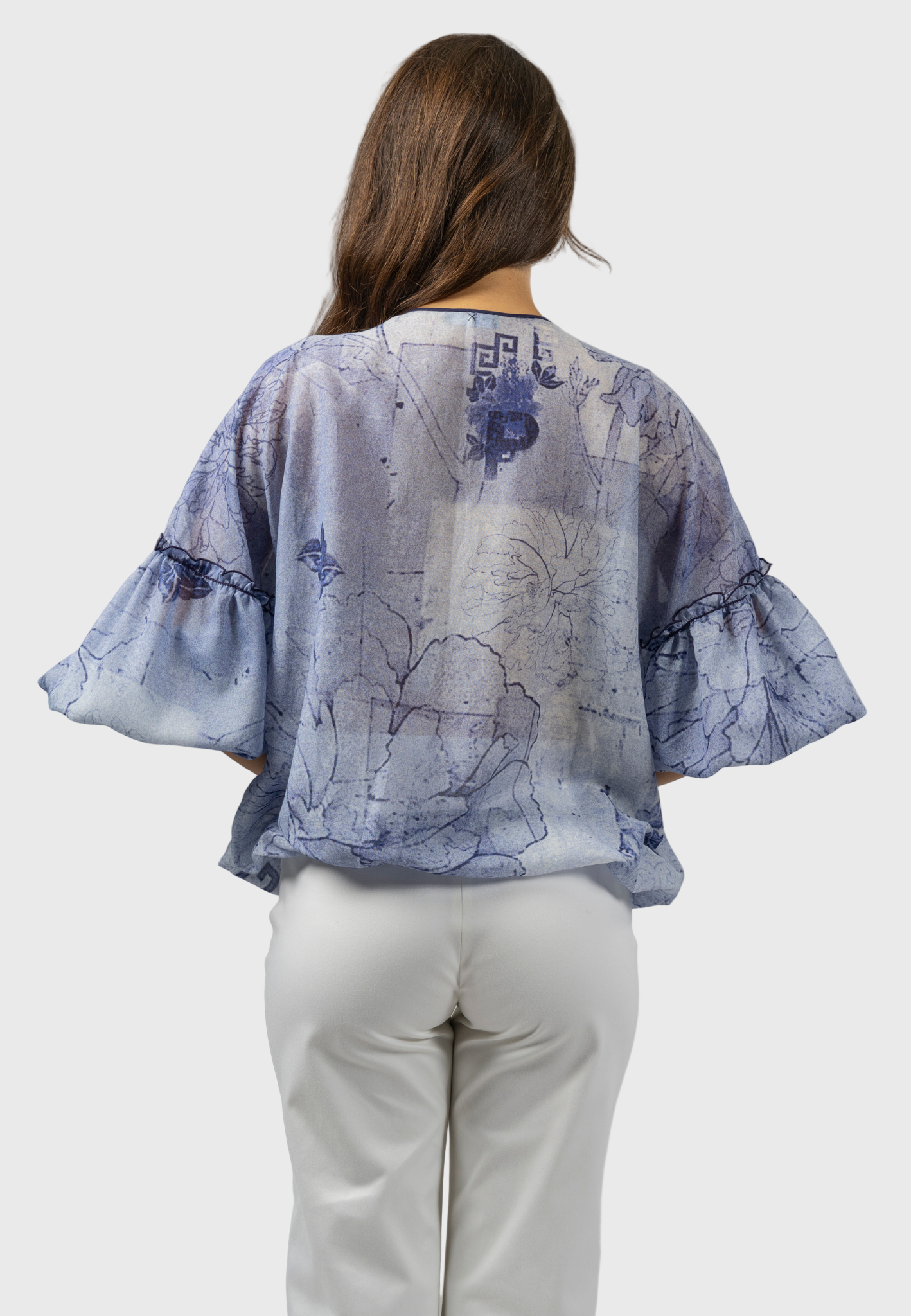 Italian cotton blouse, women's fashion blouses, elegant women's tops, luxury women's blouses, designer cotton blouses, made in Italy clothing, floral print blouse, tassel neck blouse, batiste cotton clothing, artisanal Italian blousem, premium Italian craftsmanship