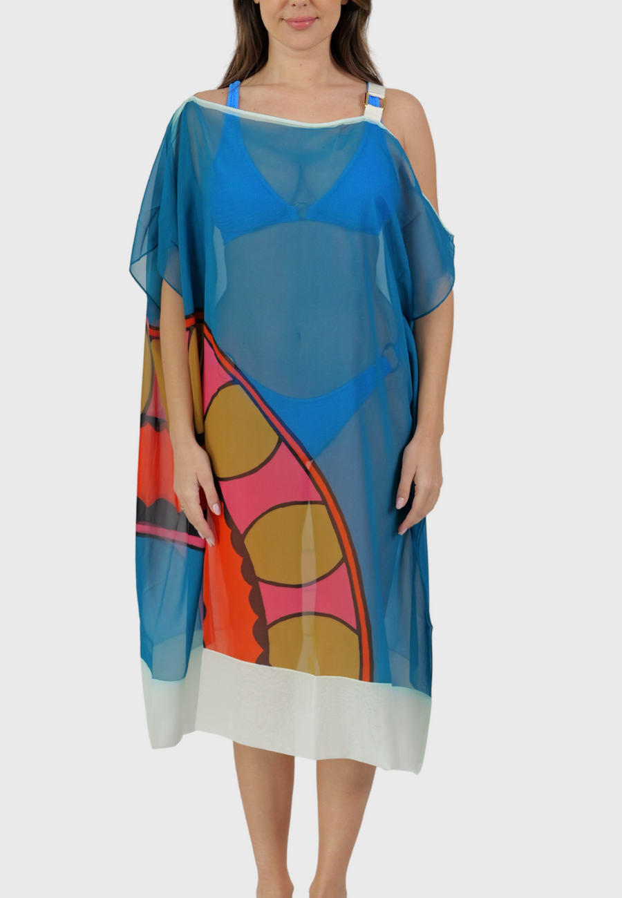 Portofino Kaftan – Light Blue Print Silk