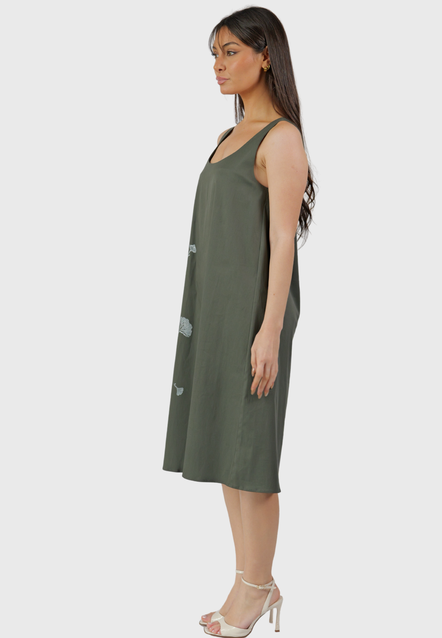 Abito Linosa – Olive Green Hand-Painted Cotton Dress