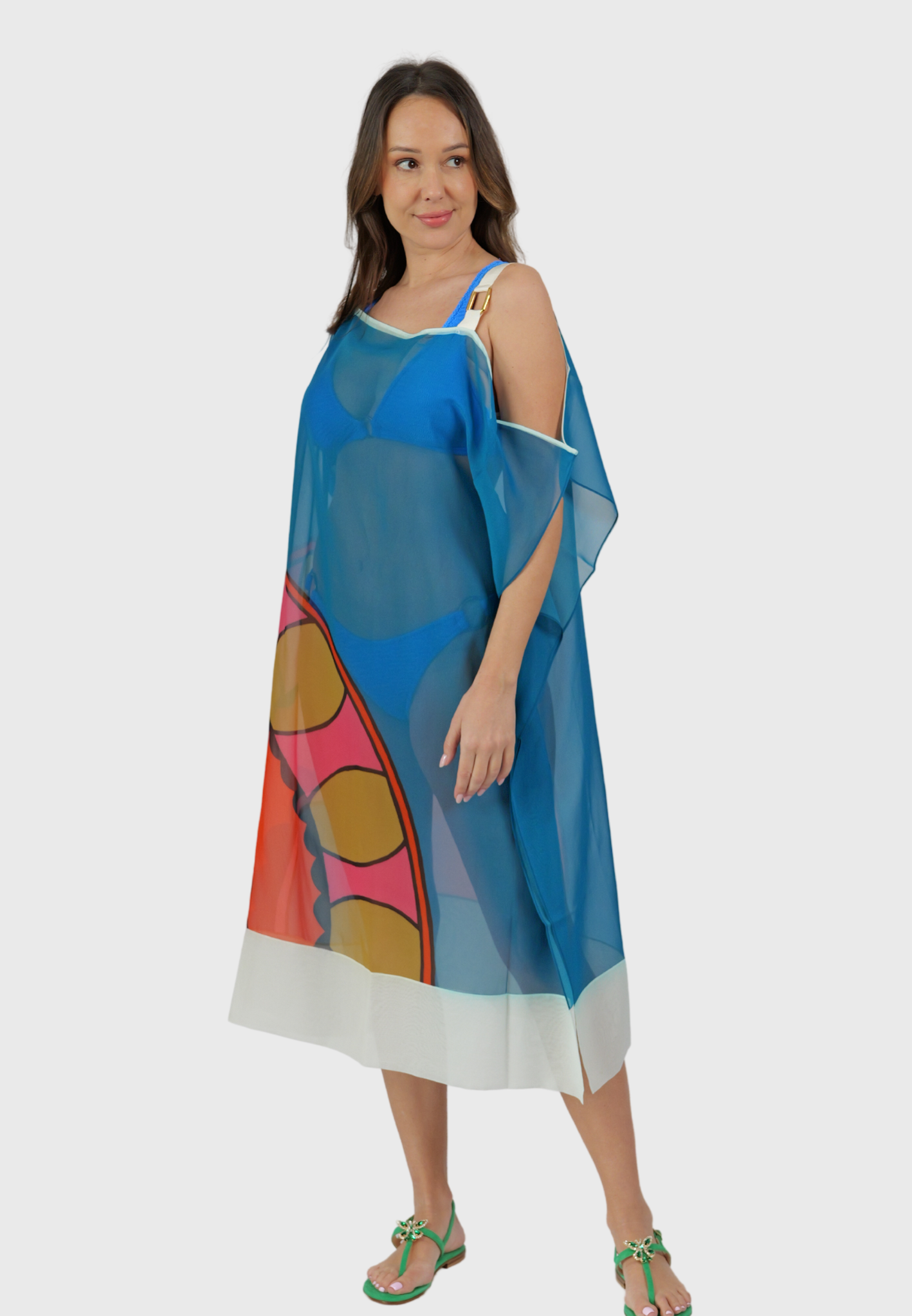Portofino Kaftan – Light Blue Print Silk