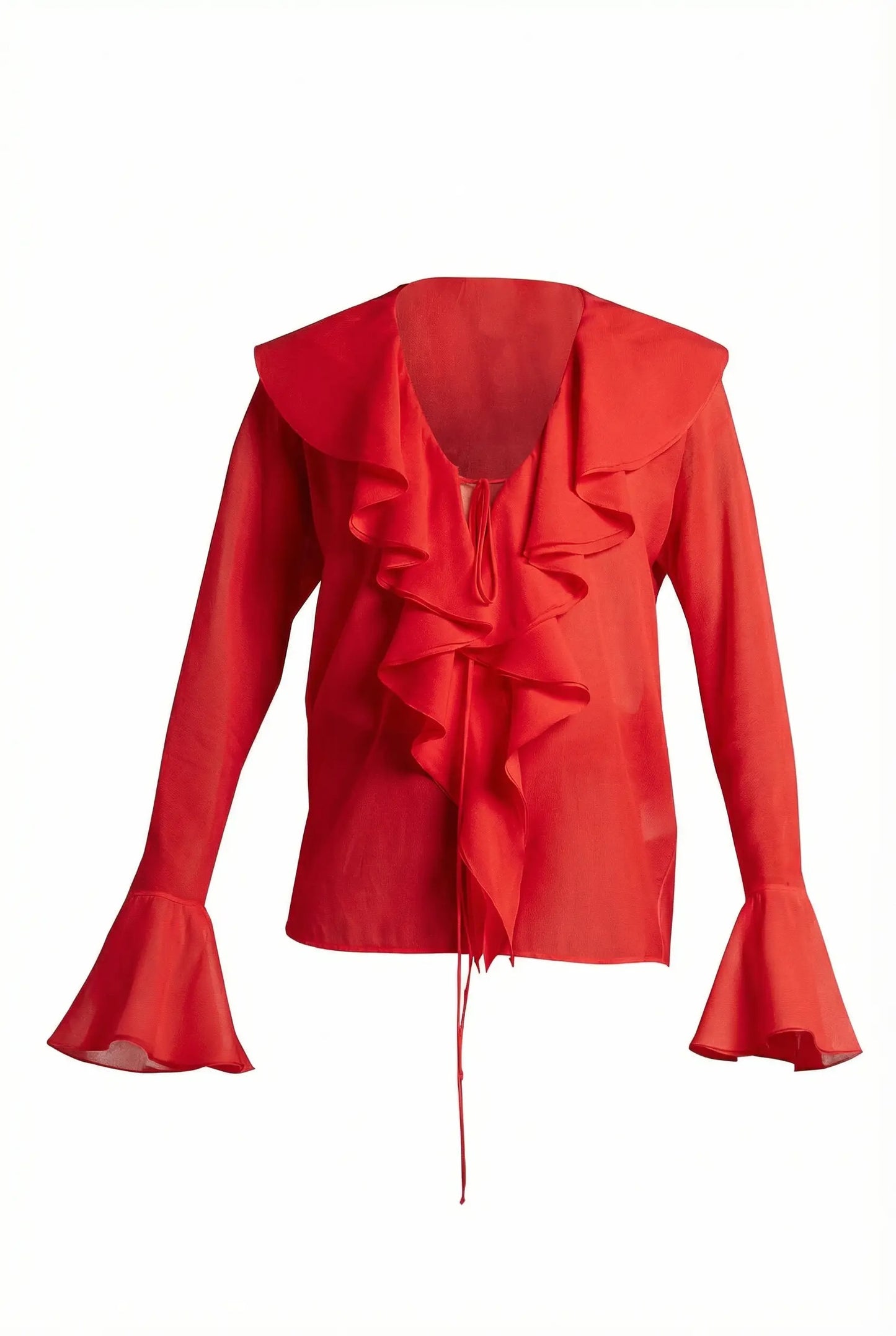 Allegra Ruffle Blouse - Red Silk