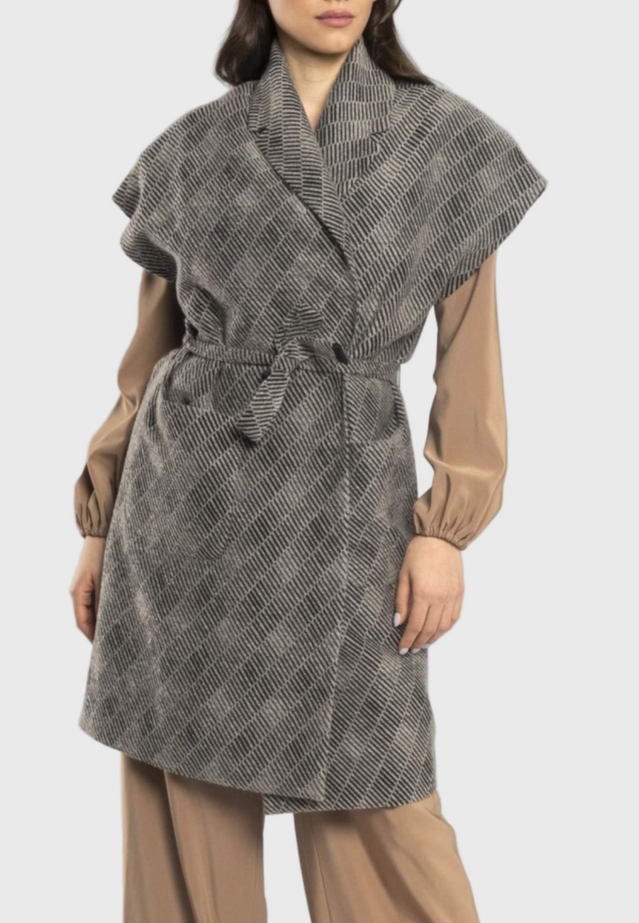 Annalisa Sleeveless Wool Jacket – Nero & Grigio