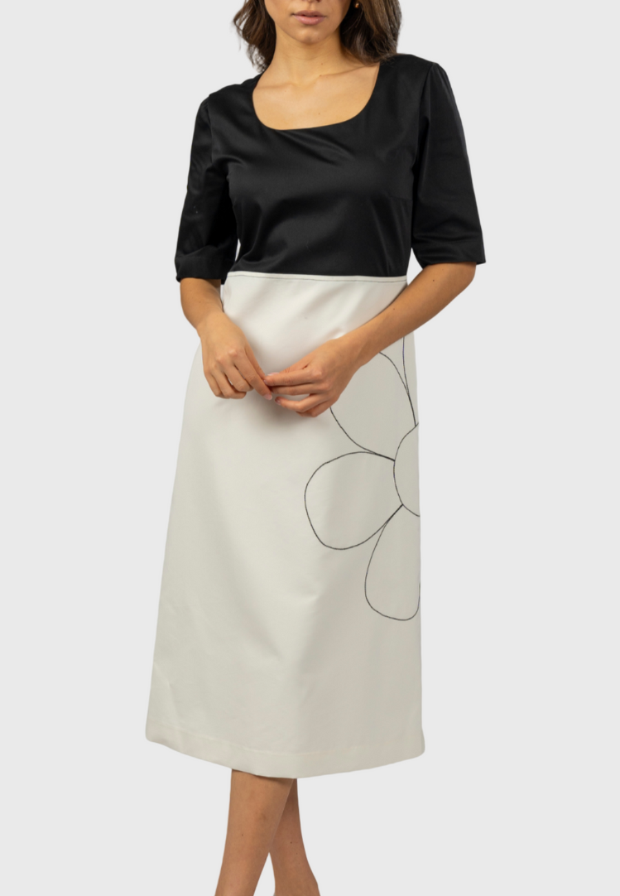 Black and White Dresses, Italian Cotton Dress, Elegant Women's Dresses, Professional Dresses for Women, Straight-line Dress, Summer Cotton Dress, Designer Cotton Dresses, Cocktail Dresses, breathable Fabric Dresses, Sophisticated Dresses for Events, Women's Round Neck Dresses