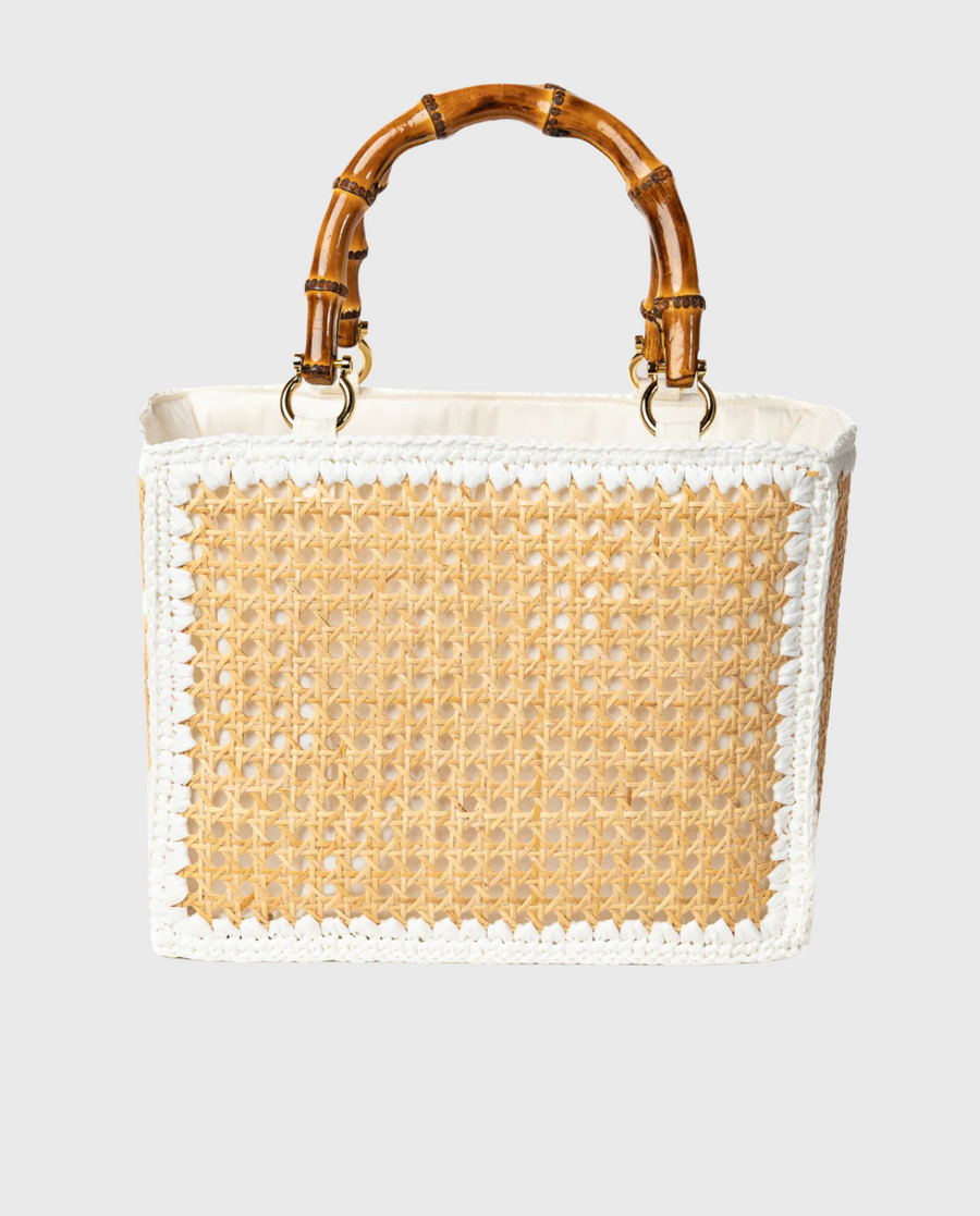 Tote Rattan with Bamboo Handles – White Trim