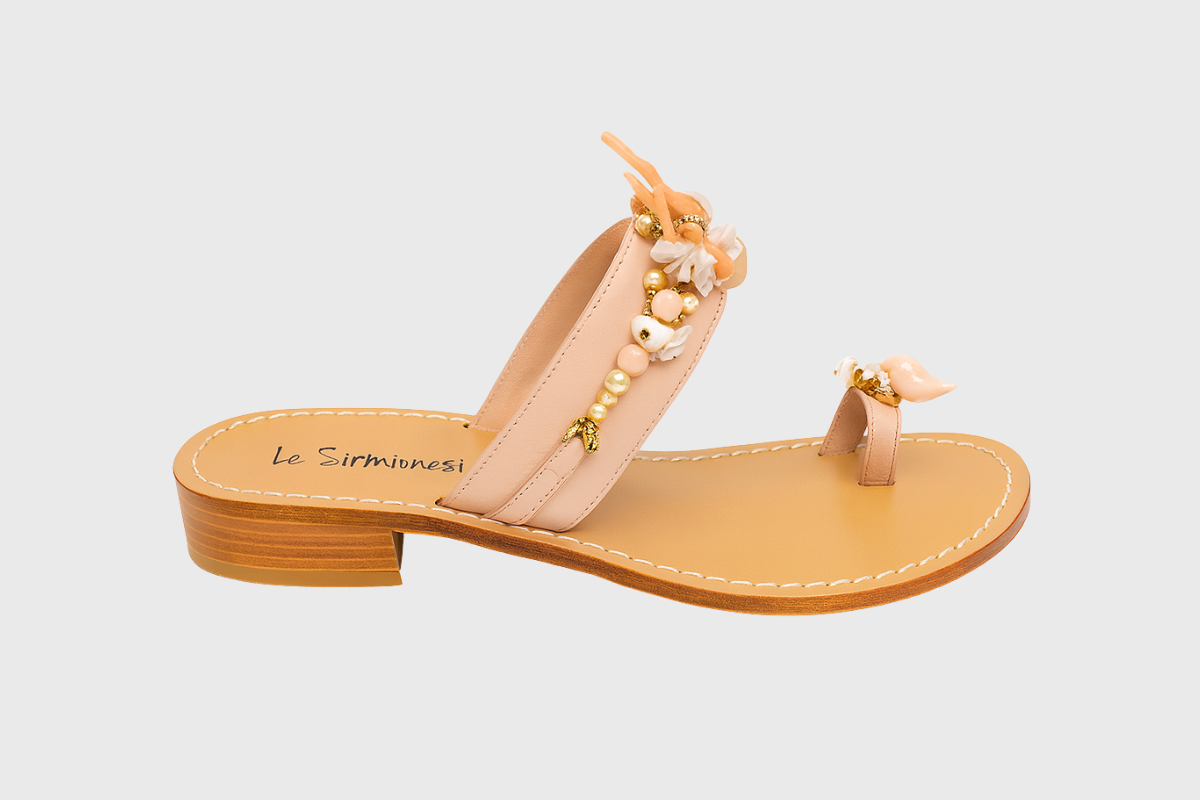 Lecce Sandals – Blush Leather with Shell and Pearl Embellishments
