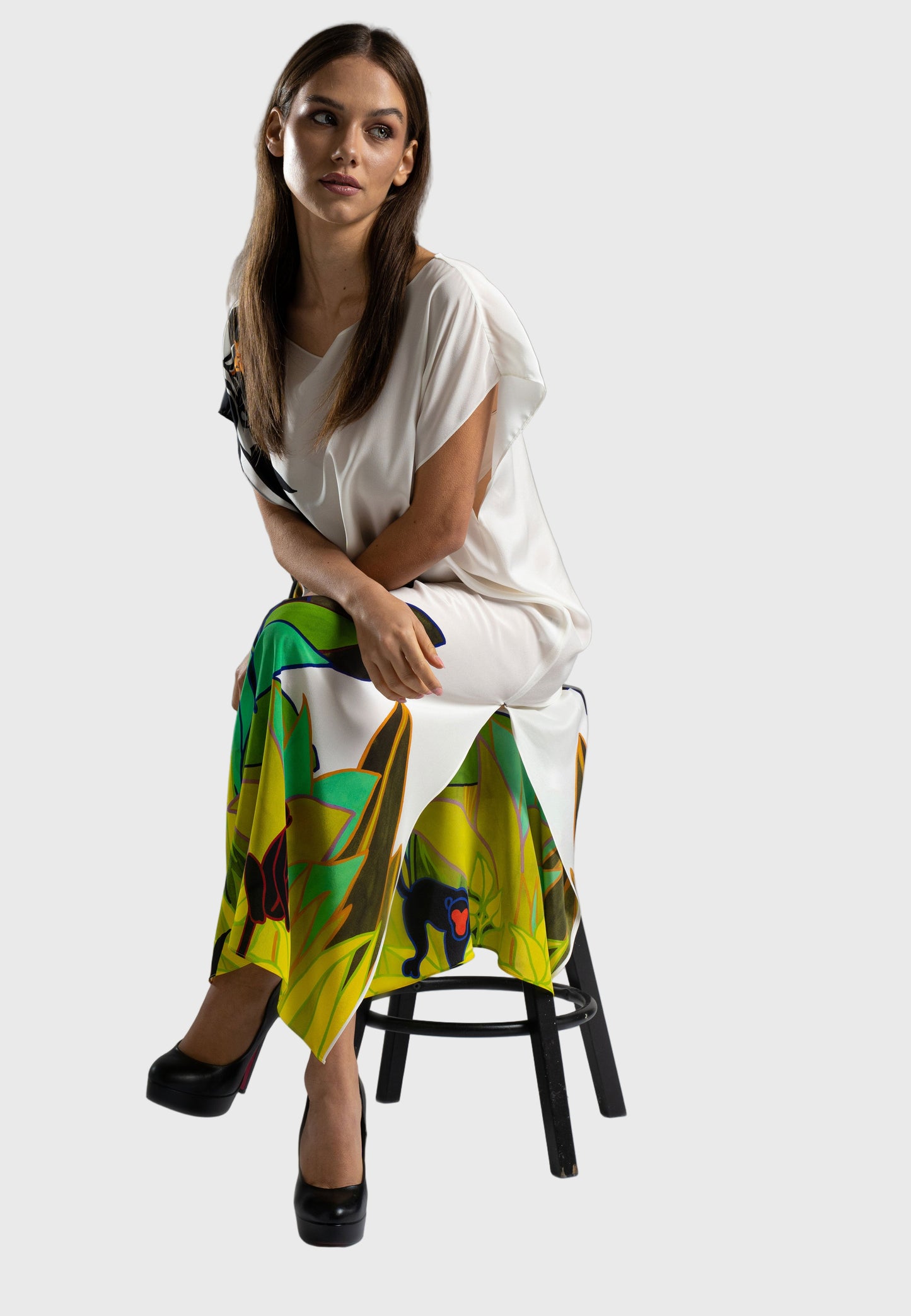 Italian Silk Kaftan, Jungle Print Silk Kaftan, Short Sleeve Silk Kaftan, 100% Silk Kaftan