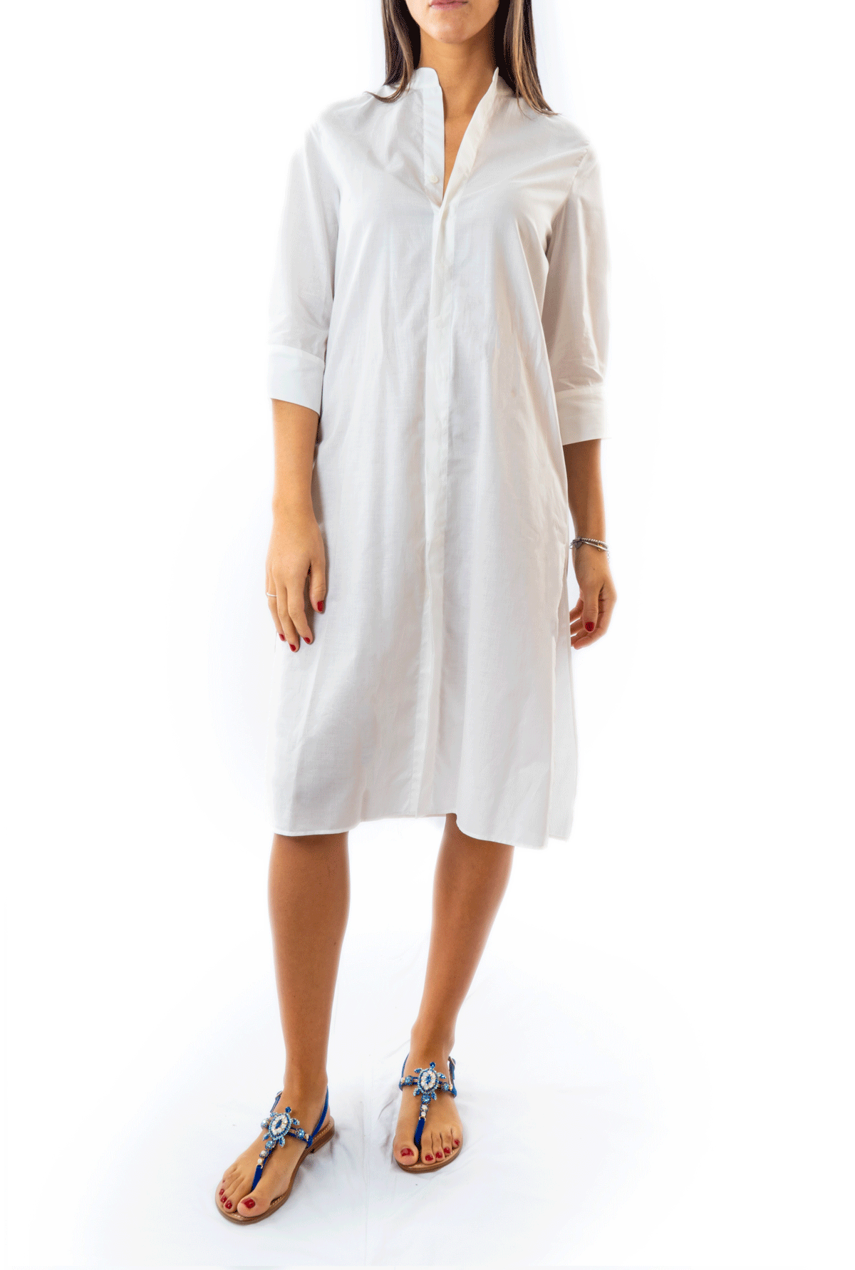 white linen shirt dress