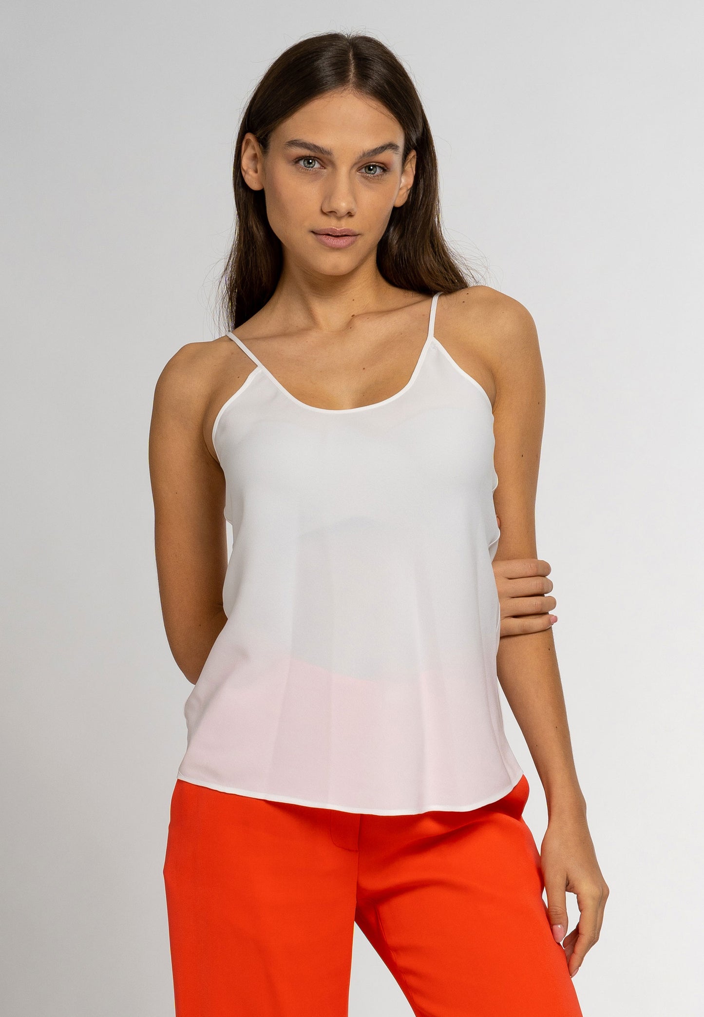 pure silk camisole, camisole in white, light weight fabric, sheer surface quality, chic silk camisole, silk camisole top, silk camisole blouse, silk cami top, camisoles for women, blouse for women, fine knitwear ideas; silk top Silk Camisole; sleeveless top; white silk top