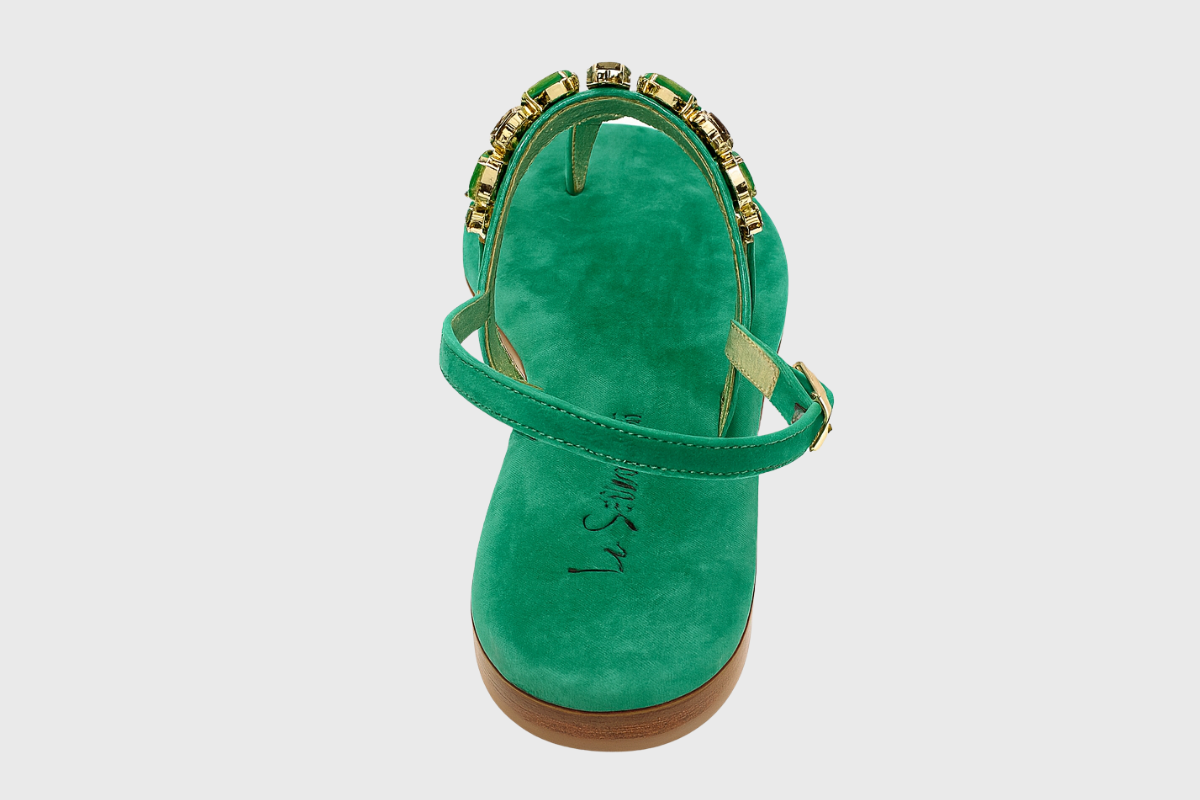 Portofino Sandals – Emerald Green Suede with Swarovski Crystals