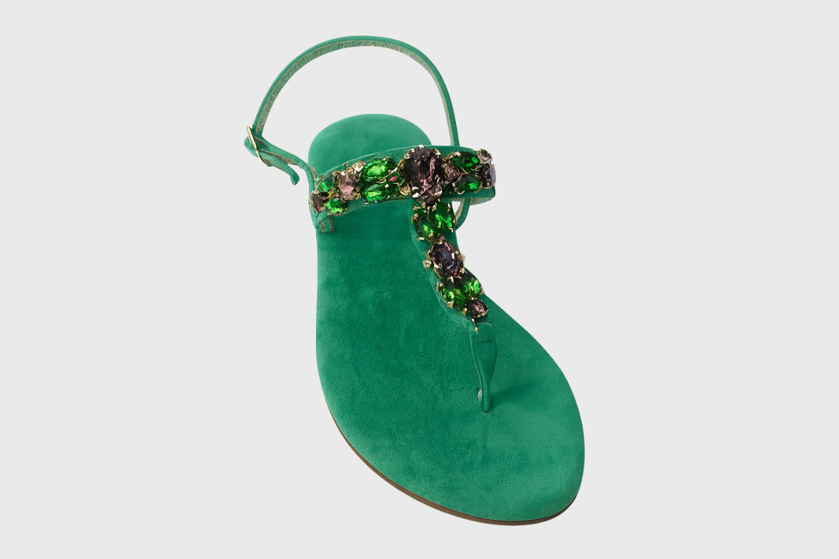 Portofino Sandals – Emerald Green Suede with Swarovski Crystals