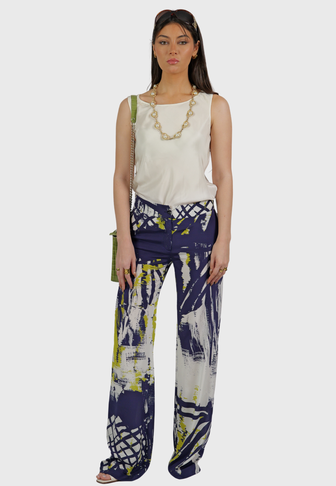 Ischia Silk Pants – Abstract Blue Print