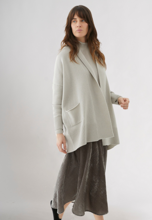 Long Cardigan in Wool and Cashmere — Stone