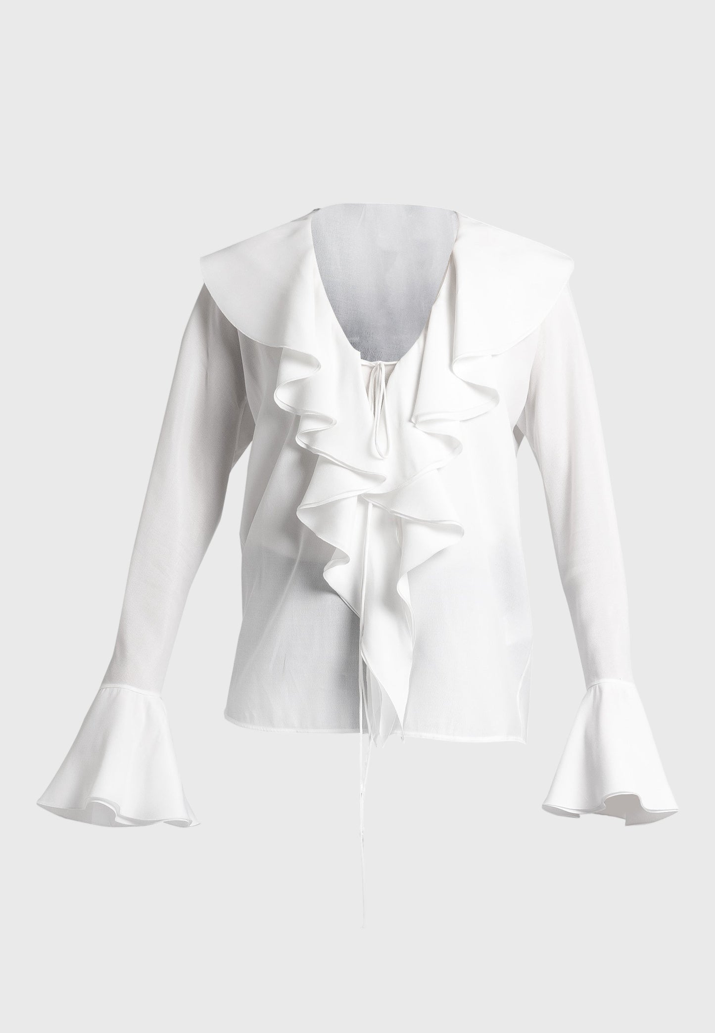 Allegra: White Ruffle Blouse | Long Sleeve Ruffle Tops – Tema Moda