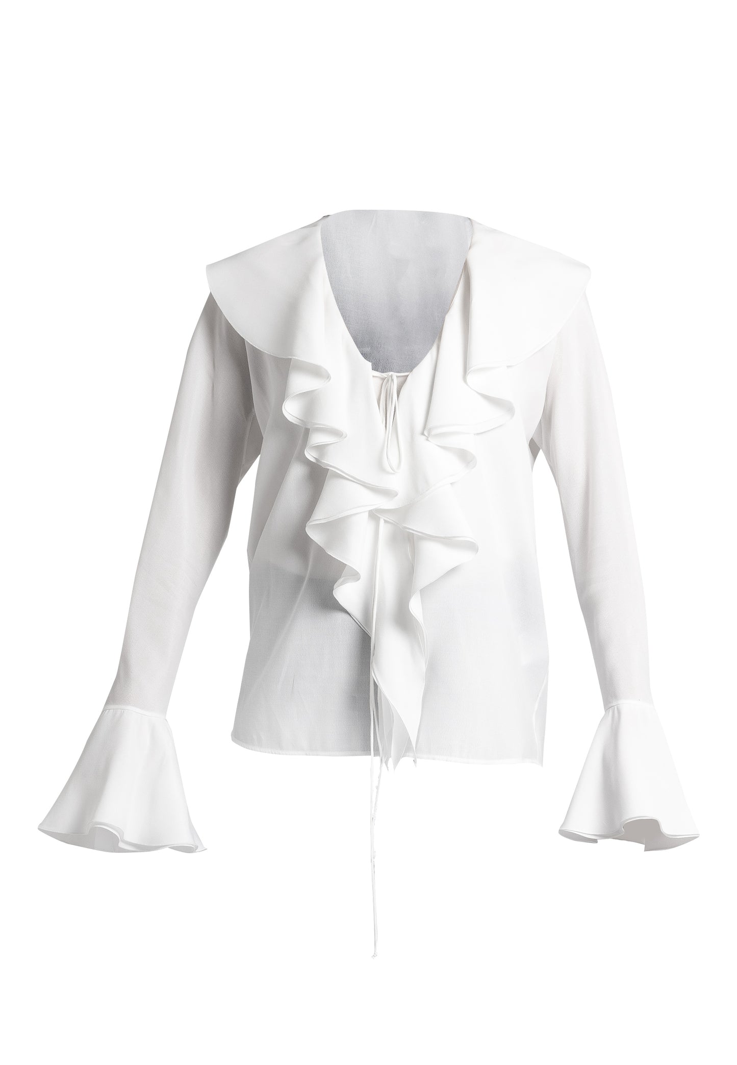 white ruffle blouse  white ruffle top  long sleeve ruffle tops viscose ruffle top  ruffle sleeve blouse  white blouse  designer ruffle top maxi ruffle  made in italy clothing sustainable clothing australia  ethical australian clothing  sustainable dresses australia 