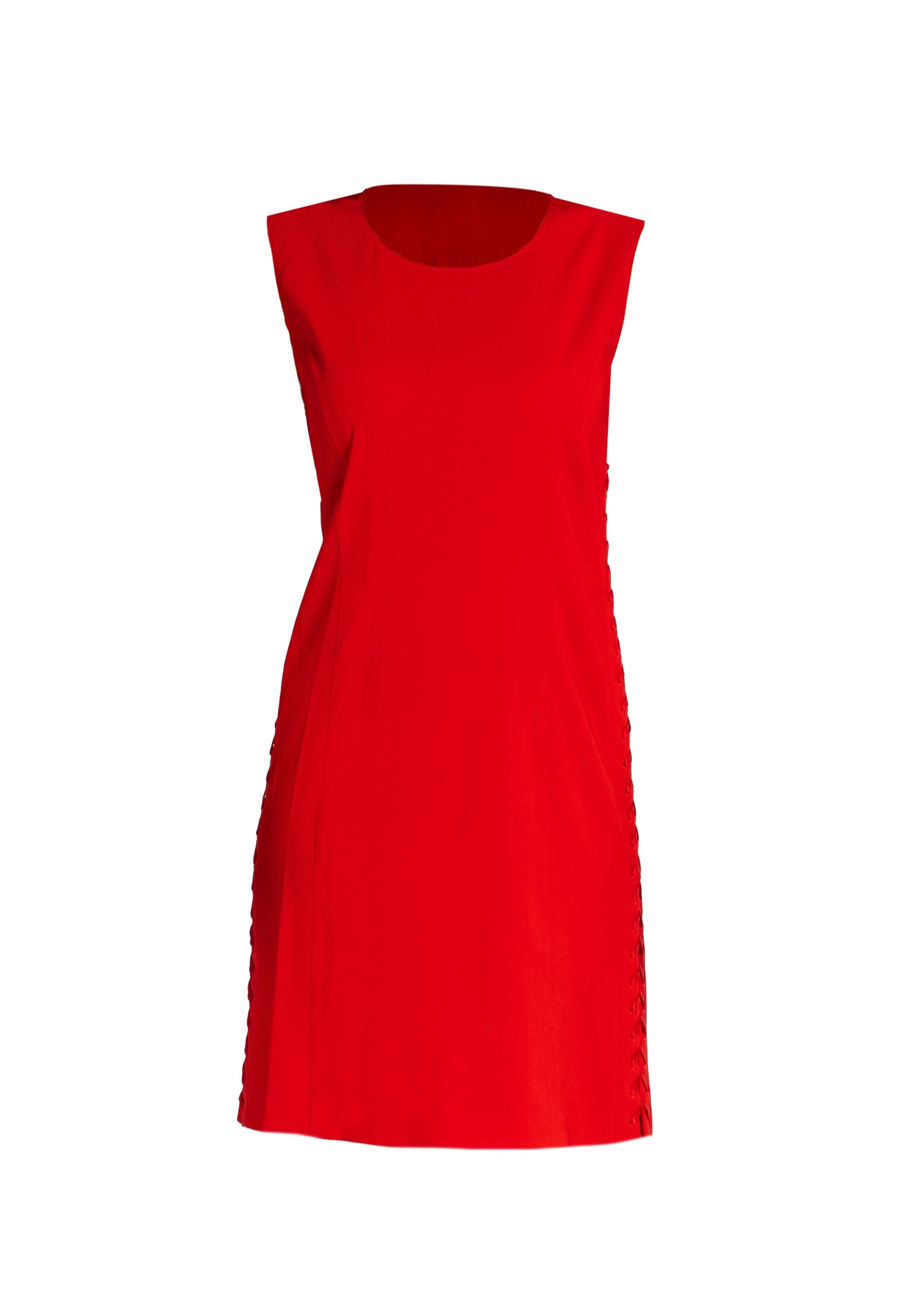 sustainable dresses australia  red dress with side laces  Side slotted sheath dress sheath dress australia sheathdress red women cut out dress  red dress  made in italy clothing designer dress  italian design dresses Red side lace Red mide dress  sleeveless red dress  red sleeveless dress winter dresses Australia 
