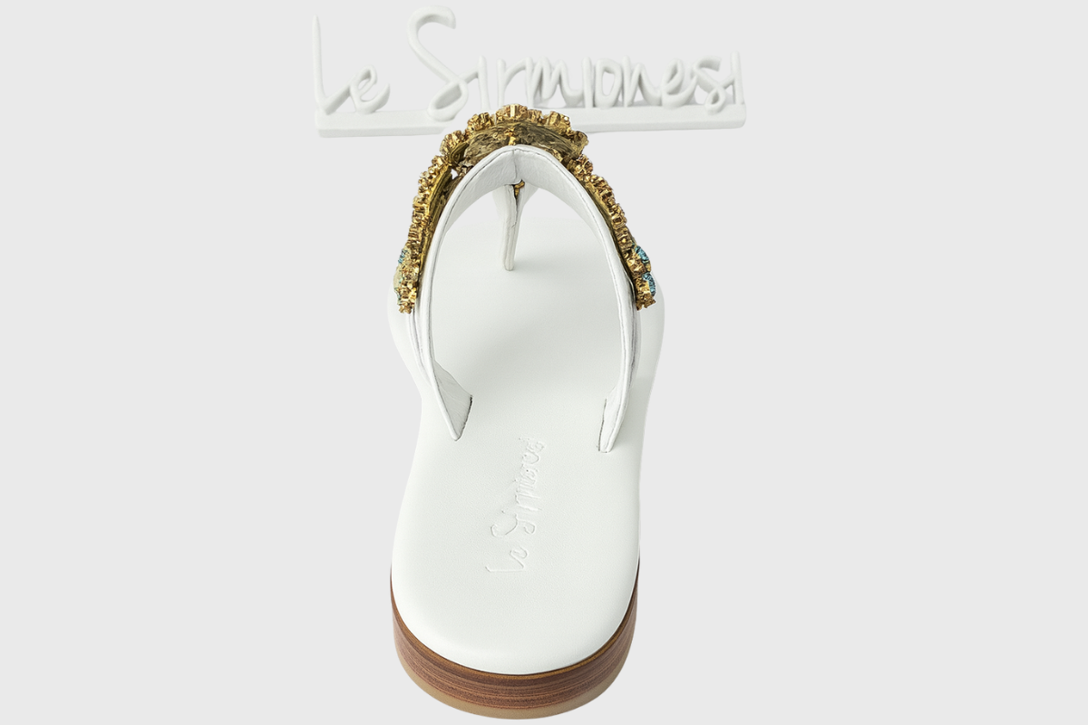 Capri Sandals – White Leather with Multicolour Swarovski Crystals