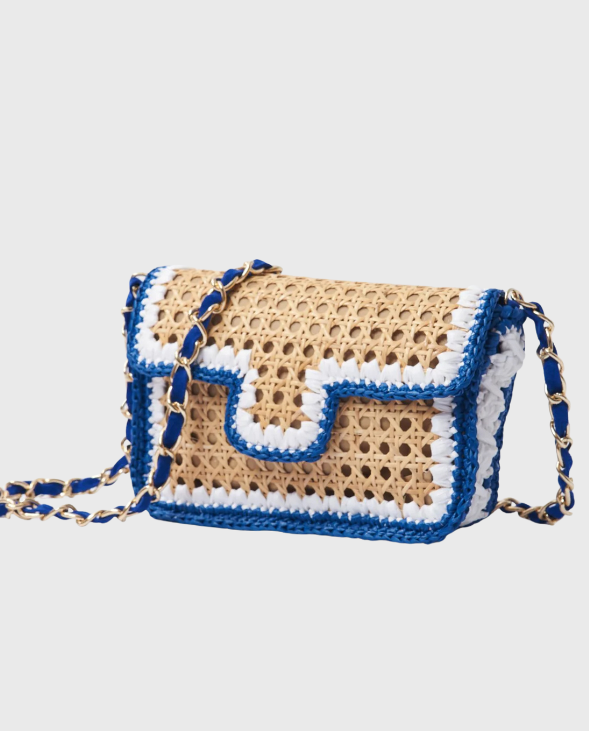 Ginevra Rattan and Raffia Bag – Cobalt Blue & White