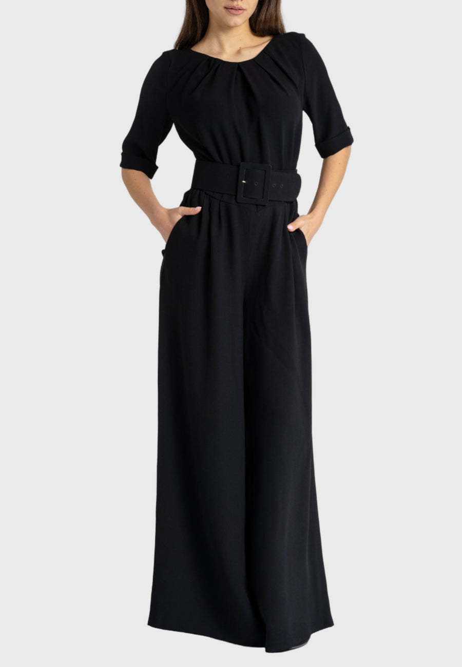 black jumpsuit australia long black jumpsuit city chic black suit belt jumpsuit  site pocket jumpsuit wide leg jumpsuit made in italy clothing ethical clothing Australia sustainable clothing brands