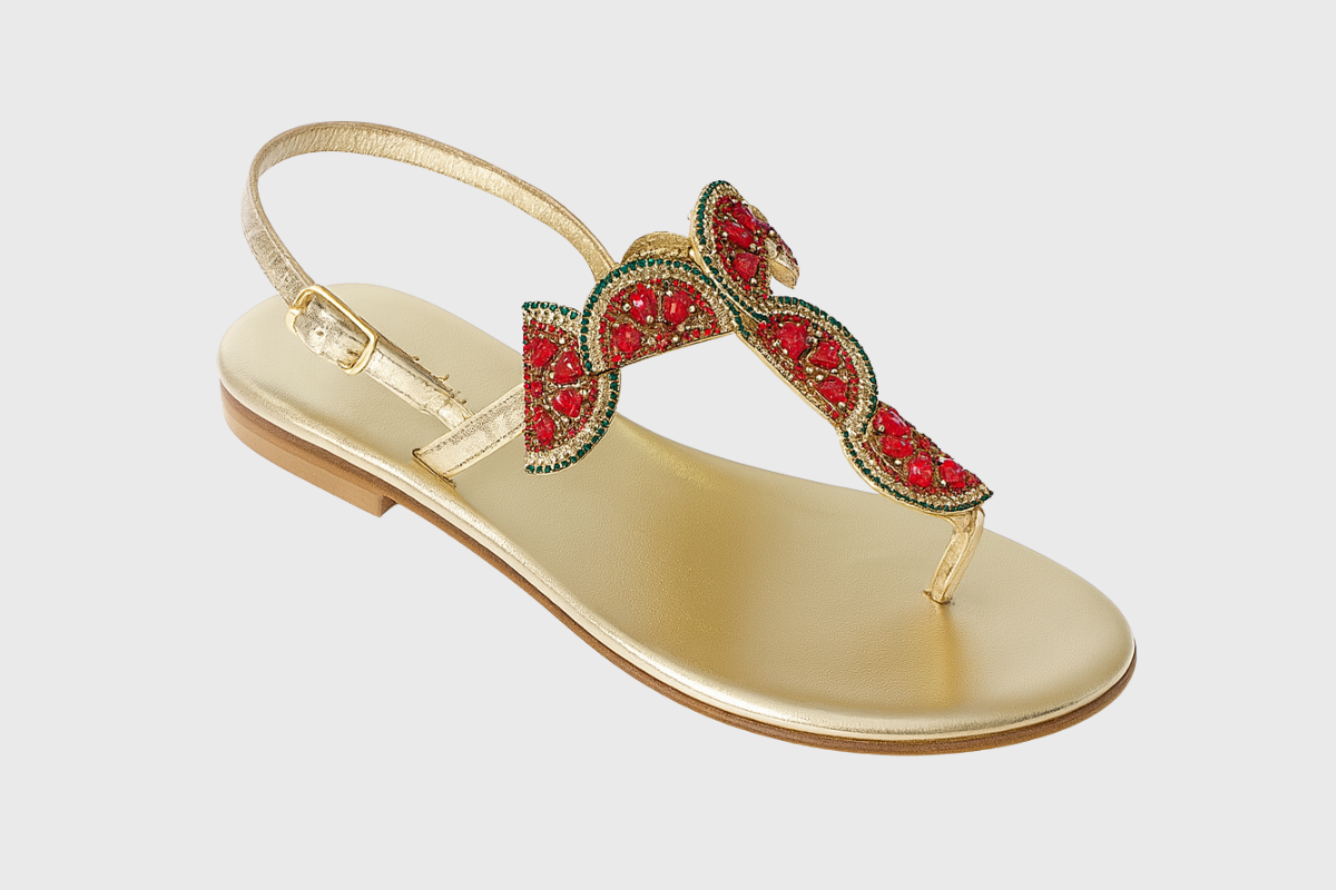 Positano Sandals – Gold with Watermelon Crystals