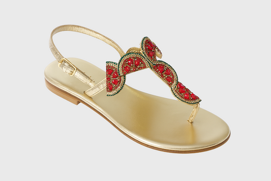 Positano Sandals – Gold with Watermelon Crystals