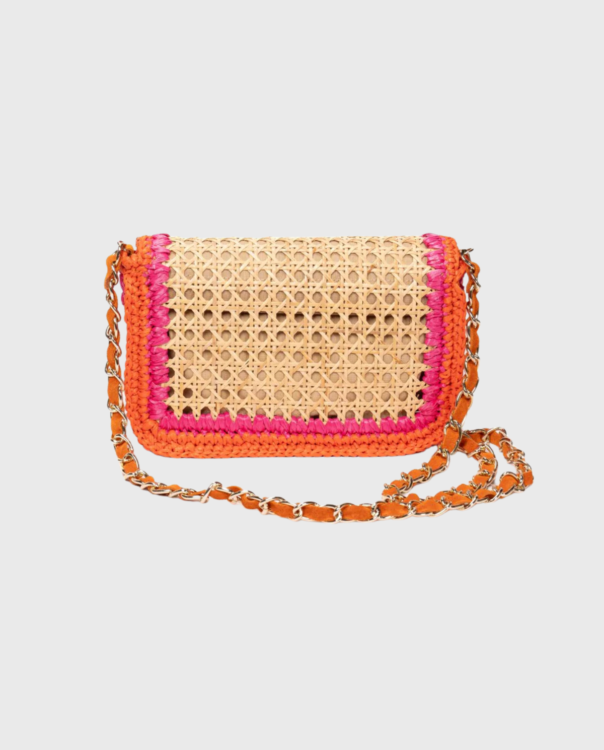 Ginevra Rattan and Crochet Raffia Bag – Orange & Fuchsia