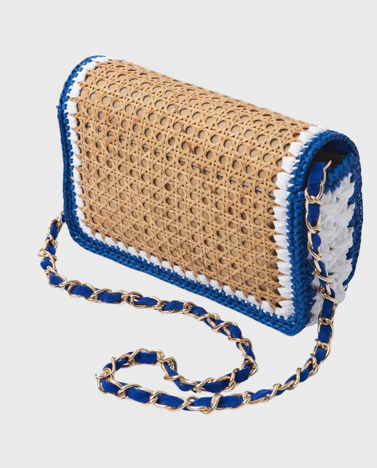 Ginevra Rattan and Raffia Bag – Cobalt Blue & White