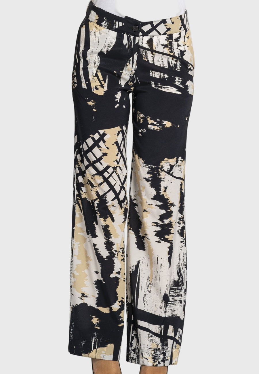 wide leg silk pants, jasmine print pants, high quality wide leg pants, contemporary twist pants, Lavanda pants, zip closure pants, side pocket pants, luxury silk pants, effortless elegance pants, 