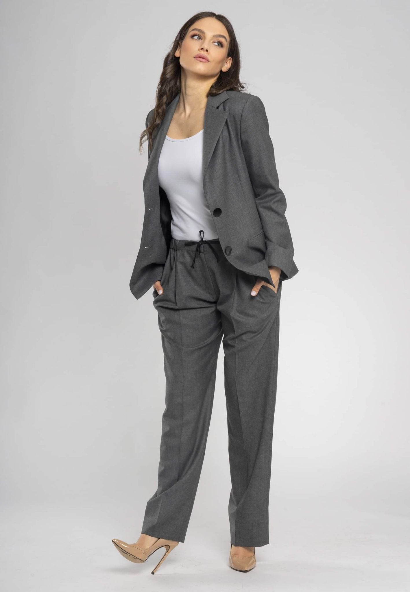 Italian wool trousers, drawstring waist trousers, high-quality wool pants, timeless design trousers, Italian style clothing